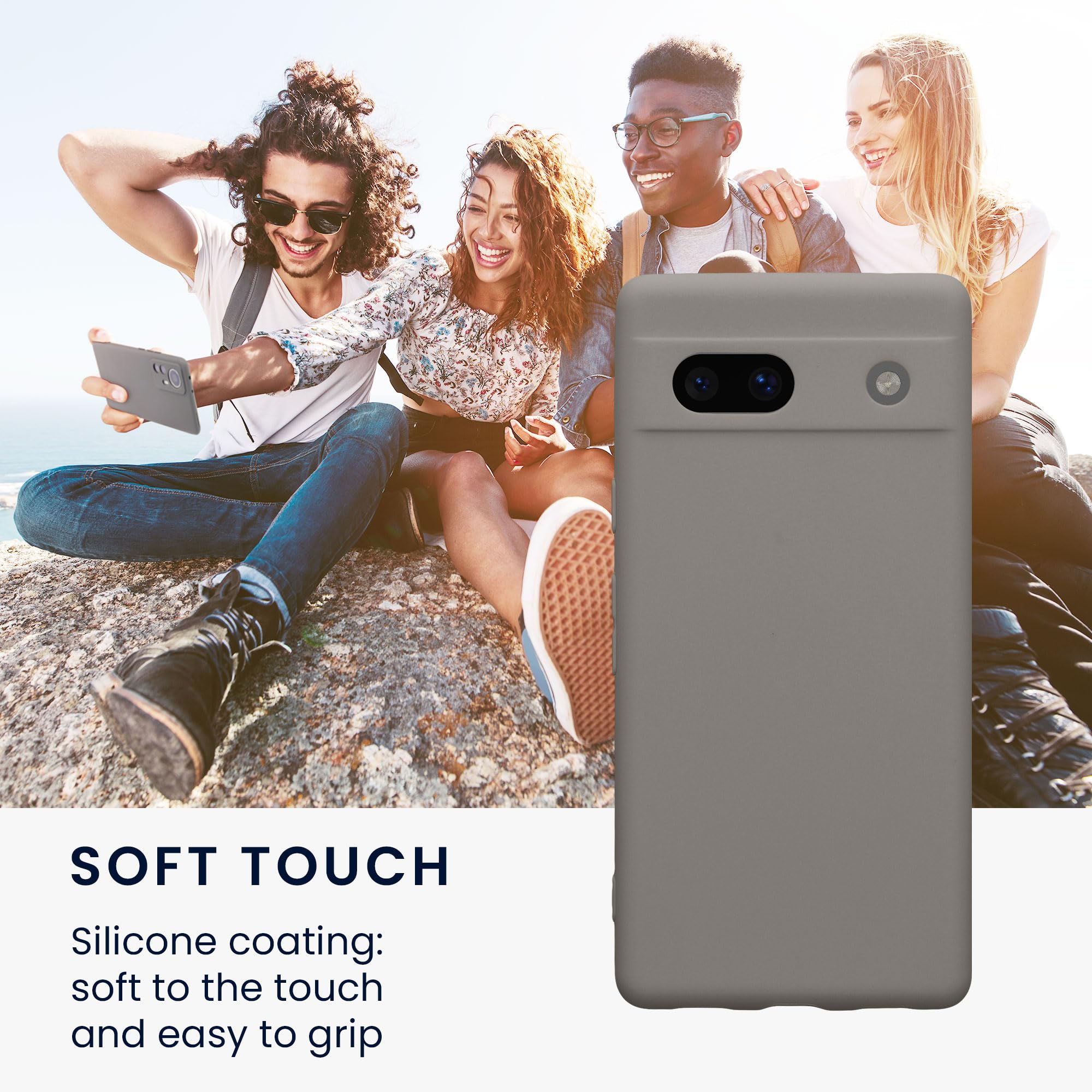 kwmobile Case for Google Pixel 7a Case - Protective Slim TPU Phone Cover - Soft Matte Finish - Stone Dust - Image 4