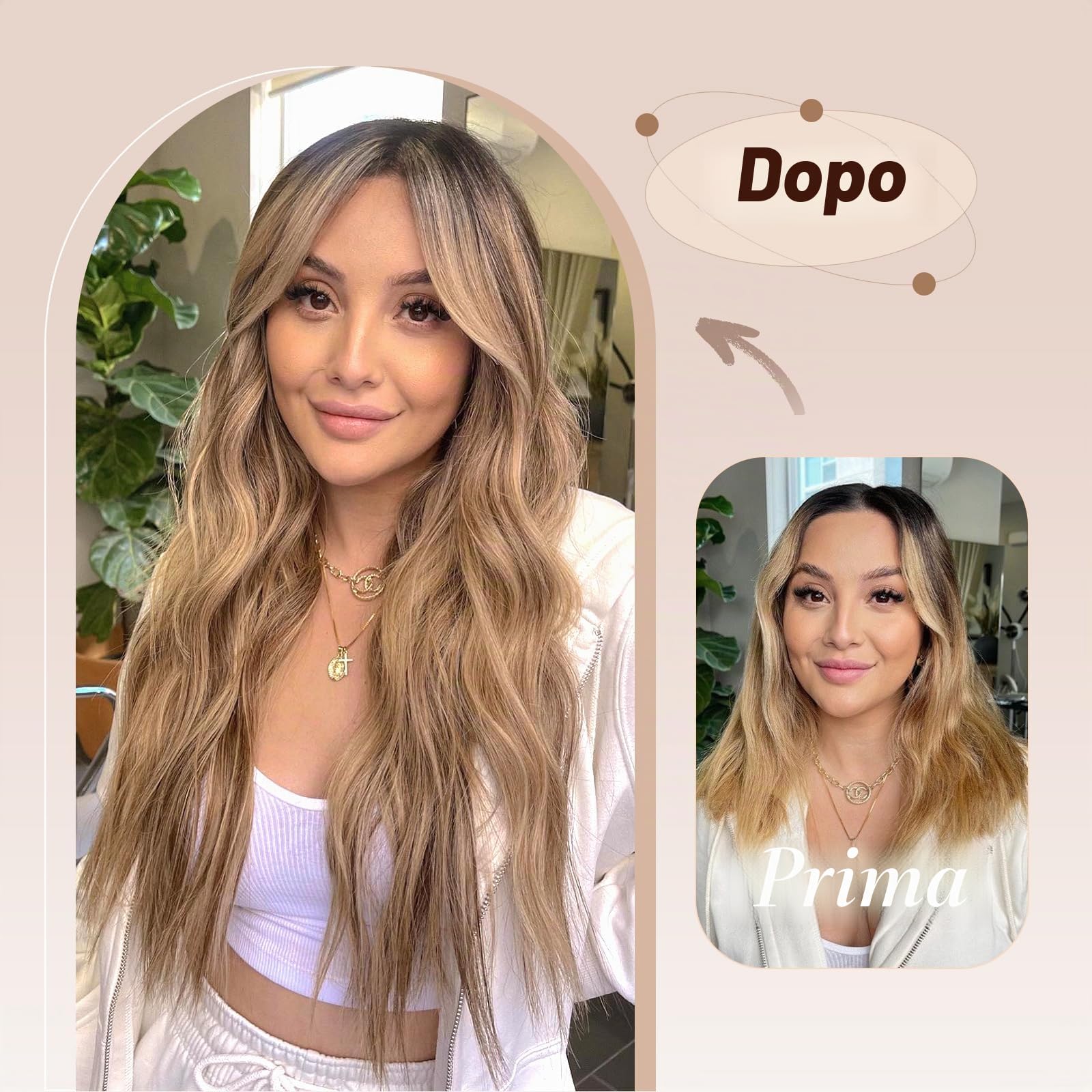 FESHFEN Extension Capelli a Clip - 4PCS Marrone Scuro Lunga Clip in Capelli Estensioni Clip Ondulati Sintetici Posticci Capelli per Donna 50 cm