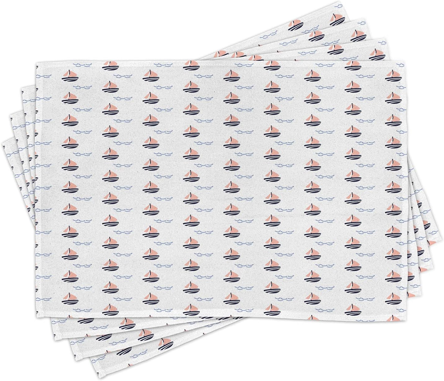 Ambesonne Sailboat Place Mats Set of 4, Scandinavian Style Boat Illustration and