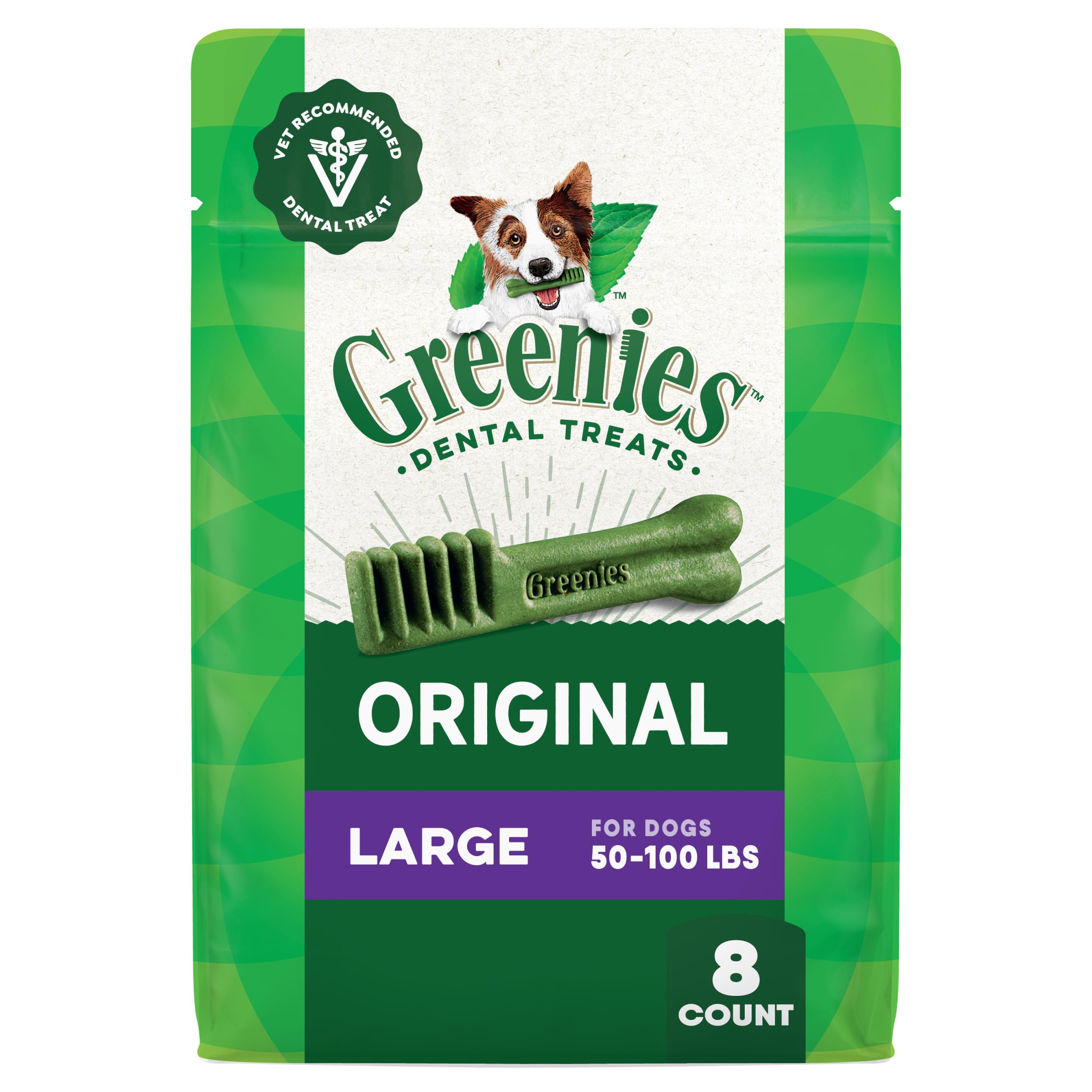 Greenies Dental Chews Large Treats for Dogs - TREAT-PAK Package 12 oz. 8 Treats