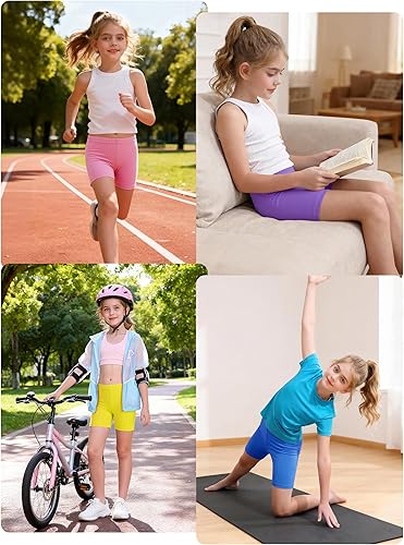 Miniatura 6 de Resinta Paquete de 6 pantalones cortos de ciclismo para niñas, ropa de verano, multicolor