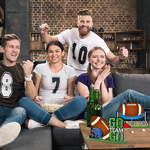 Miniatura 5 de 6 piezas de decoración de mesa de fútbol, jugador de fútbol, hora de juego, letrero de touchdown para decoración de bandeja escalonada de fútbol,