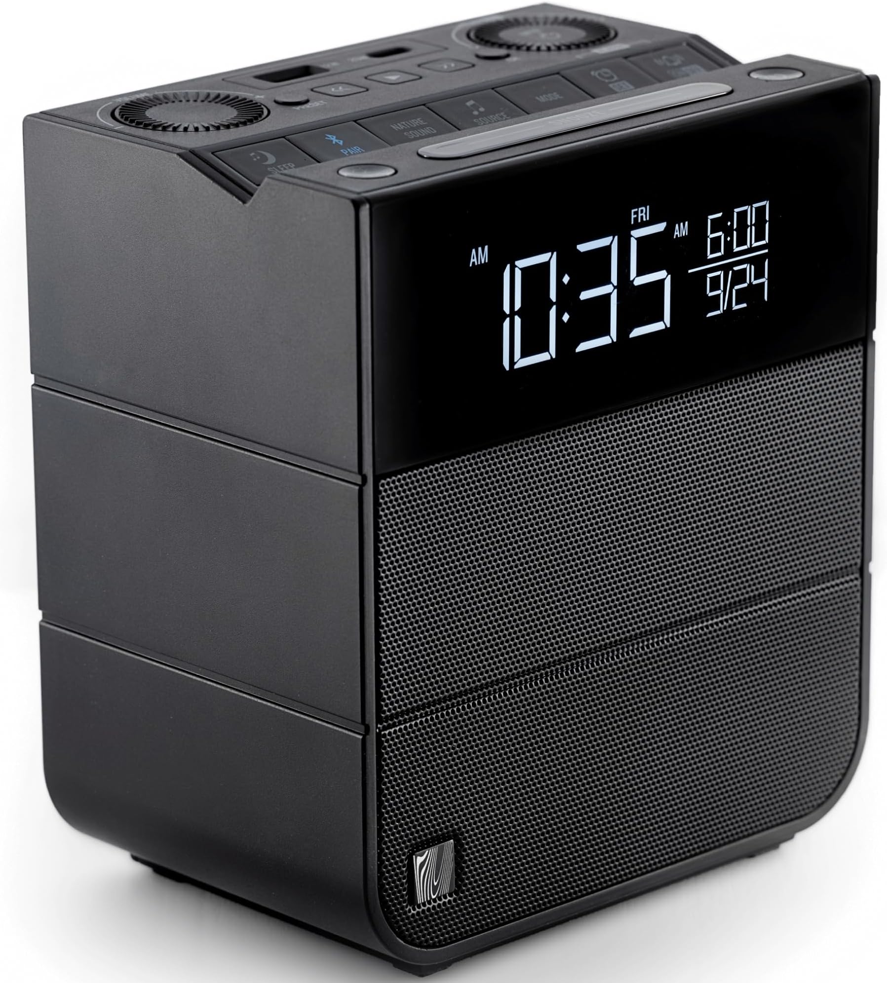 - Sound Rise II, SFQ-16: Bedside Alarm Clock Radio & Bluetooth Speaker, with Large Display Screen, FM Radio, Fast USB Charging, and Nature Sound