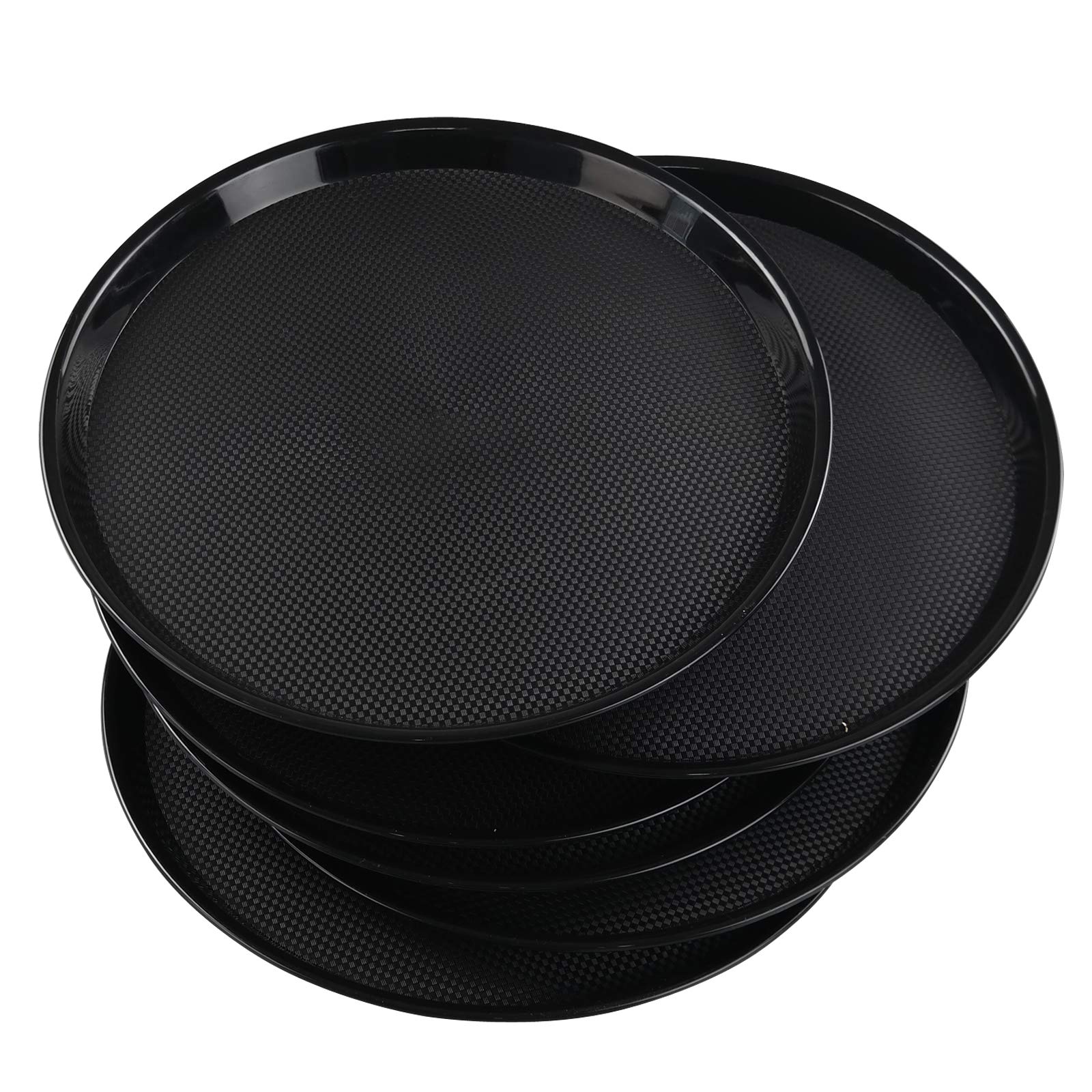 Obston - Bandeja de plástico negro para servir, bandeja redonda de 13.5 pulgadas, 2 paquetes