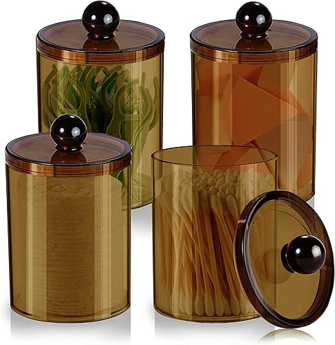 Paquete de 4 soportes Qtip para boticario, dispensador de bolas de algodón, tarros de baño con tapas para algodón redondo, hisopo de algodón,