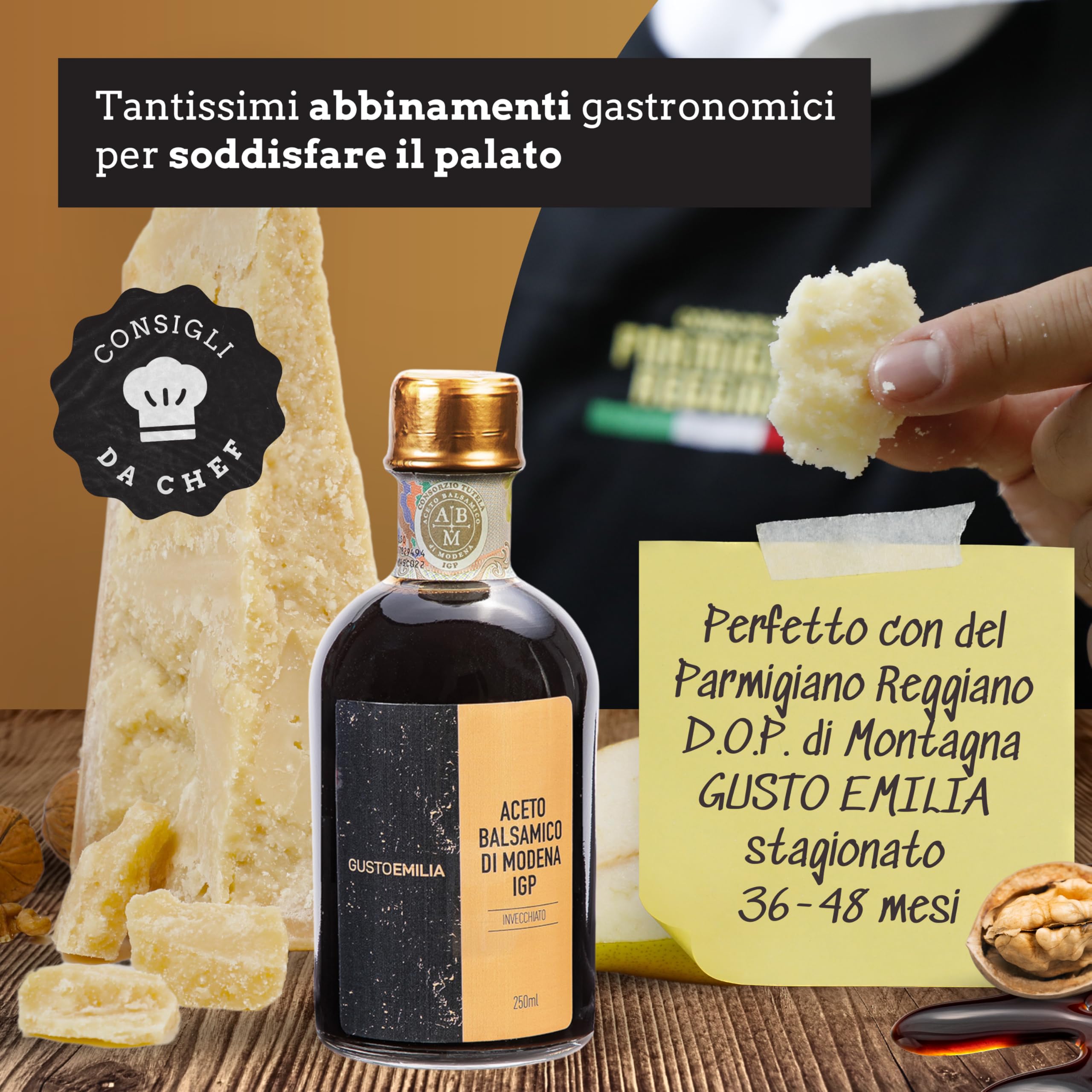GUSTOEMILIA - Aceto Balsamico di Modena I.G.P. Autentico Tradizionale Invecchiato Qualità Sigillo Oro Bottiglia da 250 ml