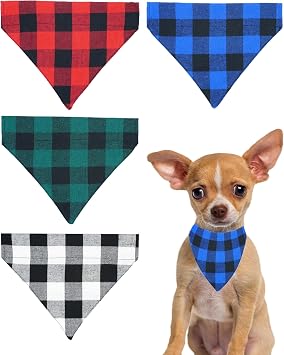 PET SHOW 4 Pack Plaid Dog Bandanas XS for Small Dogs Slide on Collar