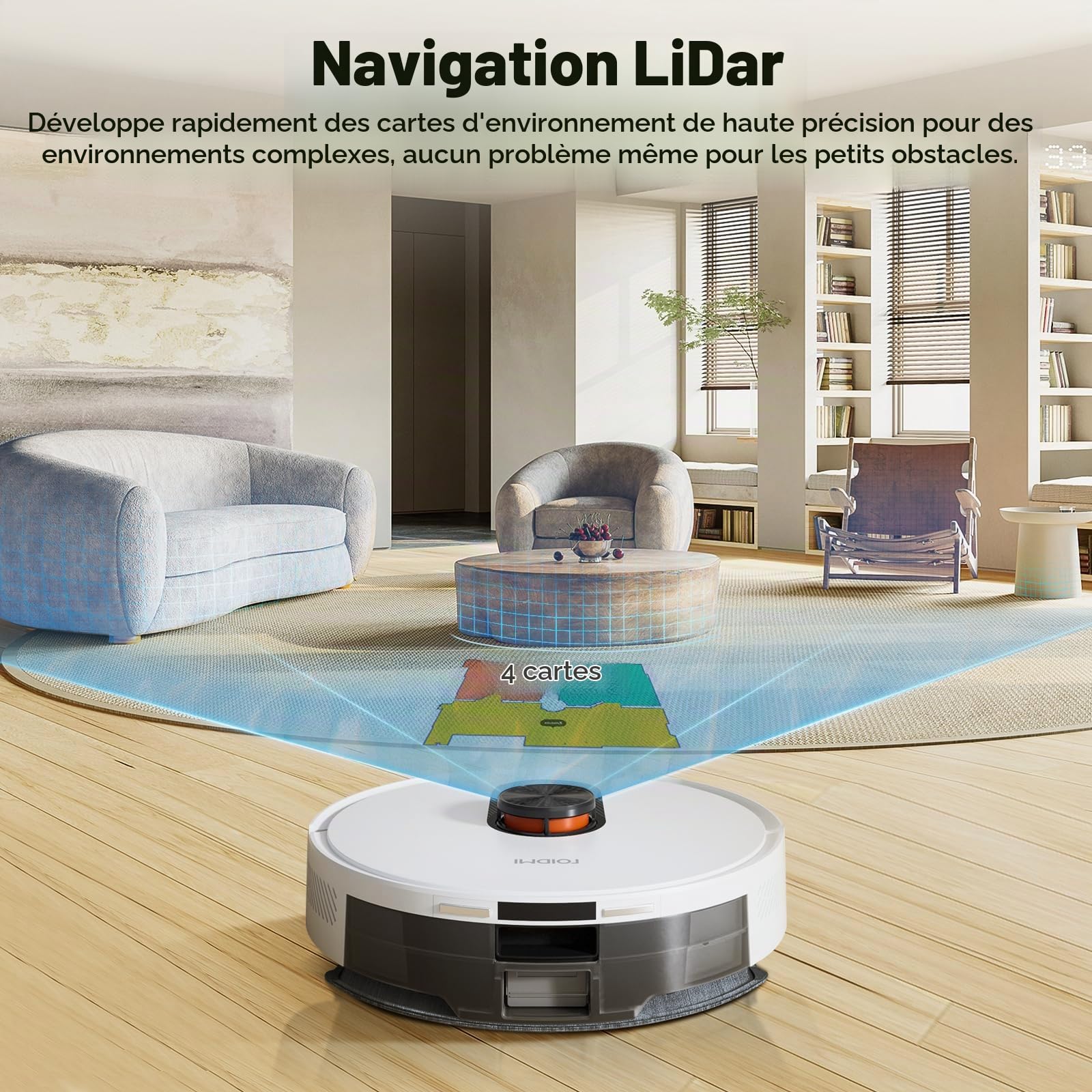 ROIDMI Eve Rook Robot Aspirateur Laveur avec Station de Vidage Automatique - 5000Pa Puissant 75 Jours de Nettoyage Mains Libres Navigation LiDAR Contrôle Via App Aleax pour Poils d’Animaux Tapis Sols