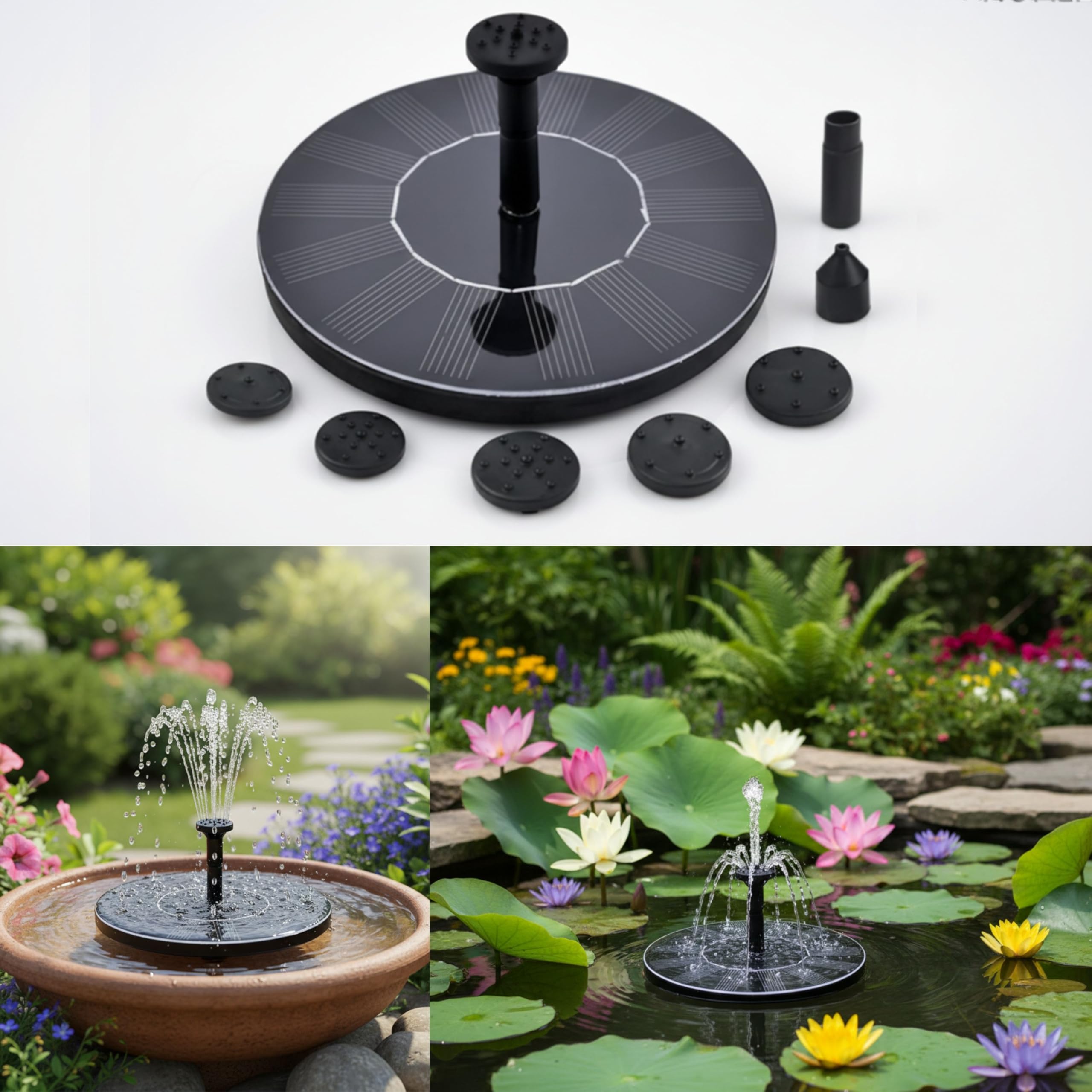 Homehop Solar Powered Fountain with 8 Nozzles Floating Decorative Water Pump for Outdoor, Garden Decor, Bird Bath, Pool, Pond 1.5W Power (ABS)