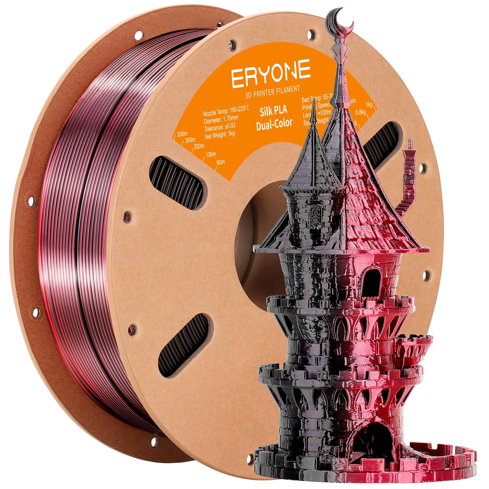 Filamento PLA bicolore doppio ERYONE 1,75 mm, filamento stampante 3D, bobina da 1 kg +/- 0,03 mm, seta nero rosso 1
