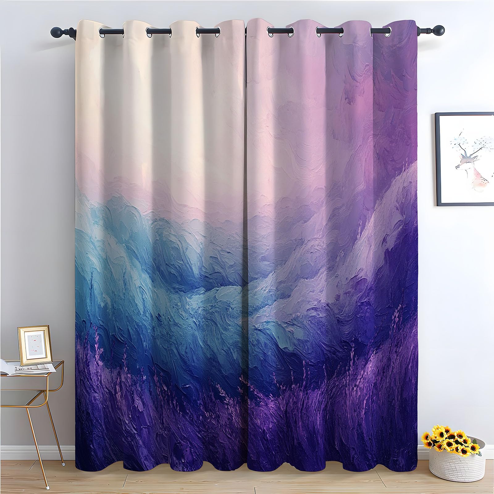 Rideau vert émeraude imprimé prairies H160xL70cm pour salon