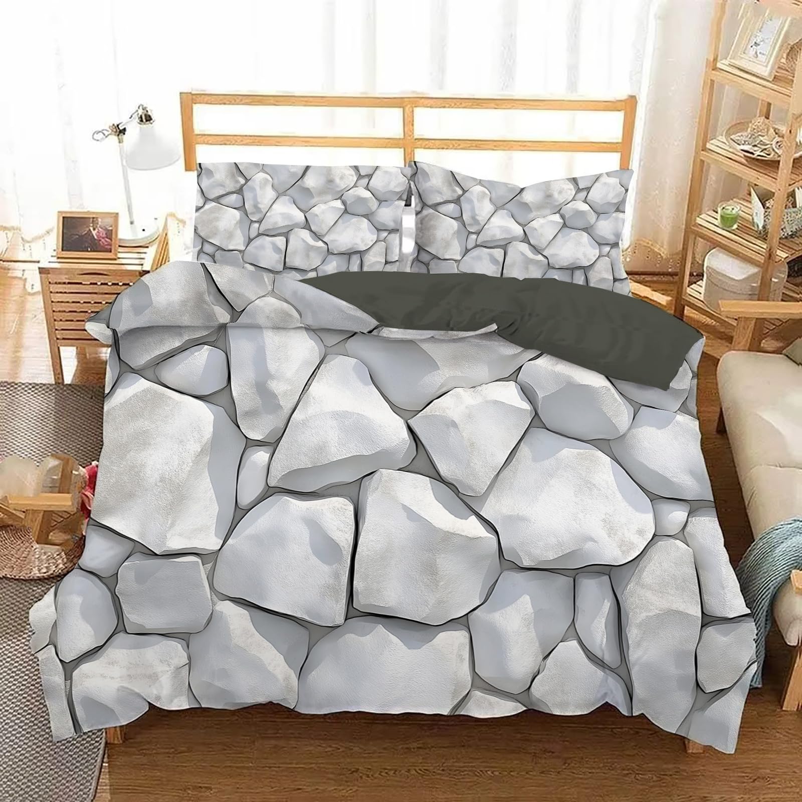 Housse de couette enfant 200x200 parure de lit imprimé géométrique gris garçon fille