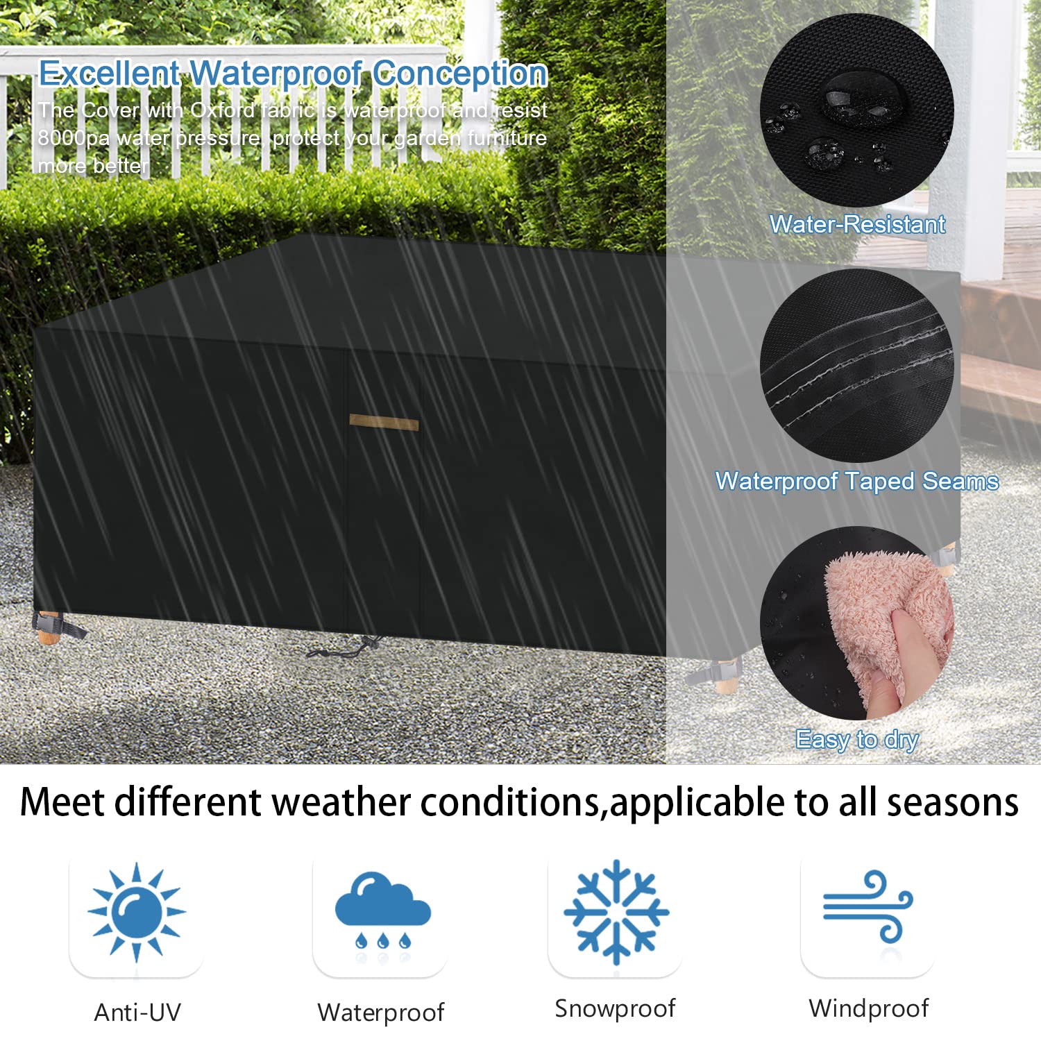 VANSHEIM Patio Covers for Outdoor Furniture Garden Cloth Cover Patio Table Cover Waterproof Rectangular Outdoor Patio Furniture Covers Weatherproof Covers for Garden Furniture... - Image 5