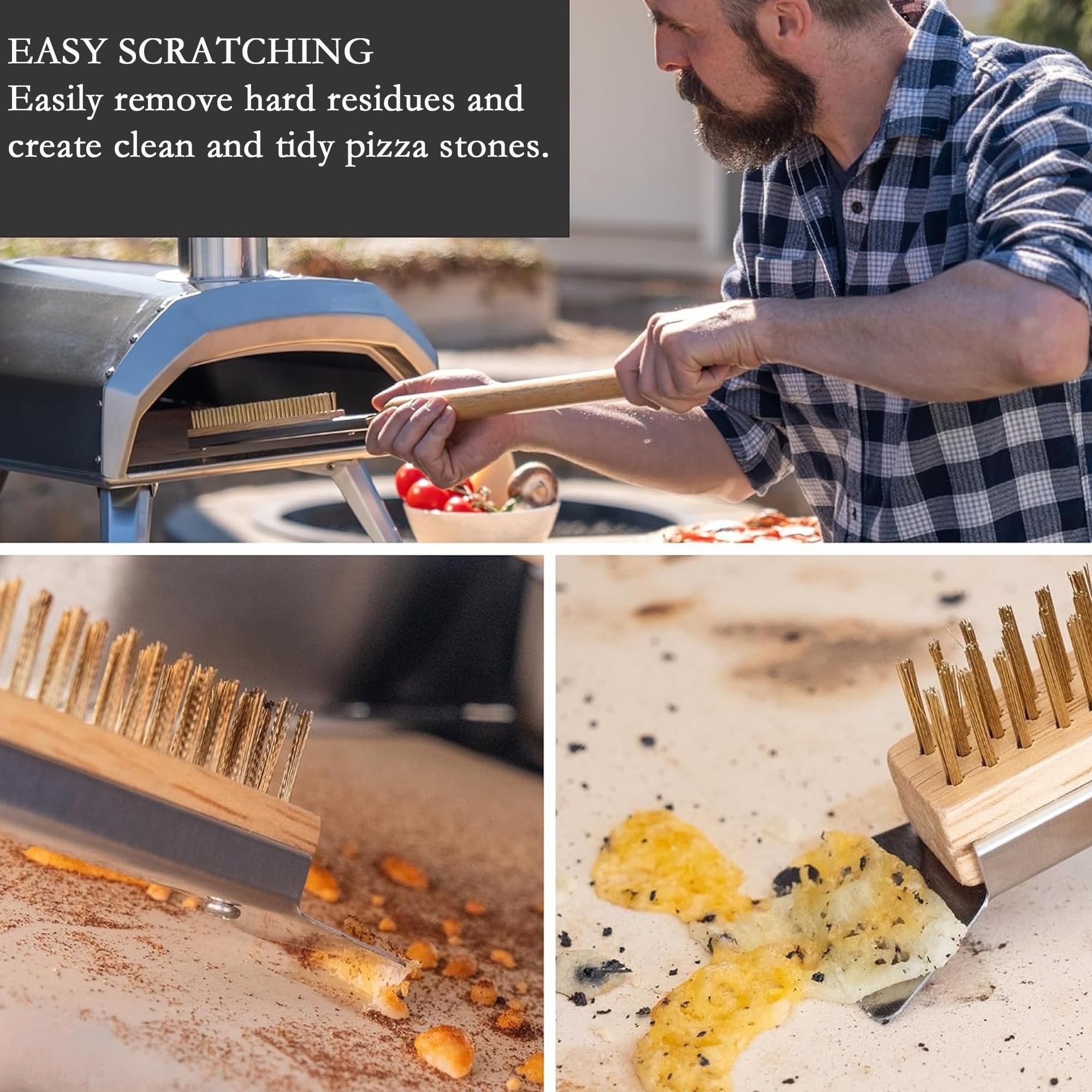 Spazzola Per Pizza In Filo In Acciaio Inossidabile, Rimovibile Pieghevole Set Di Spazzole Per Pulizia, Con Raschietto In Acciaio Inox, Accessori Per Forno a Legna e Pizza Alimentare Portatili