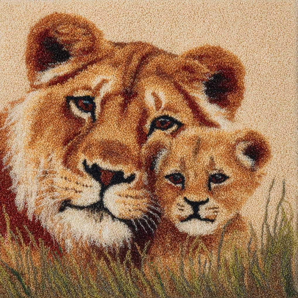 AxiangziK Latch Hook Pillow Kit,Lioness and Cubs