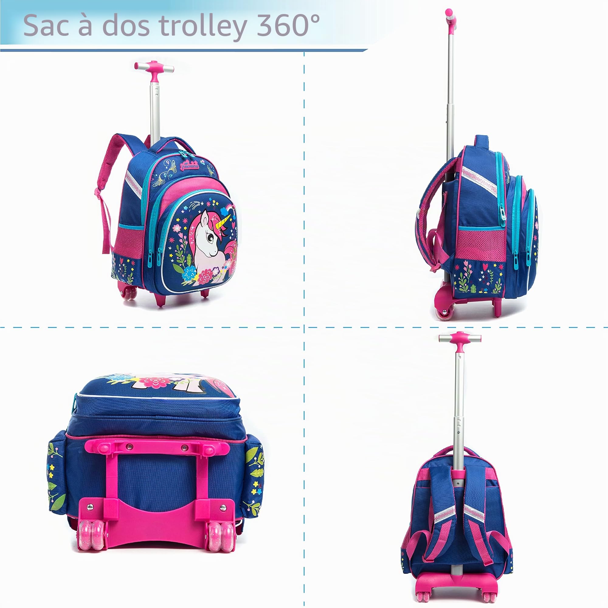 HTgroce Sac à Dos Filles Licorne Sac à Dos préscolaire pour Filles,Cartable Fille Primaire Convient pour GS, CP, CE1, CE2, CM1, CM2 Enfant Étui à Crayons Inclus Parfait pour l'école., Bleu, Fille