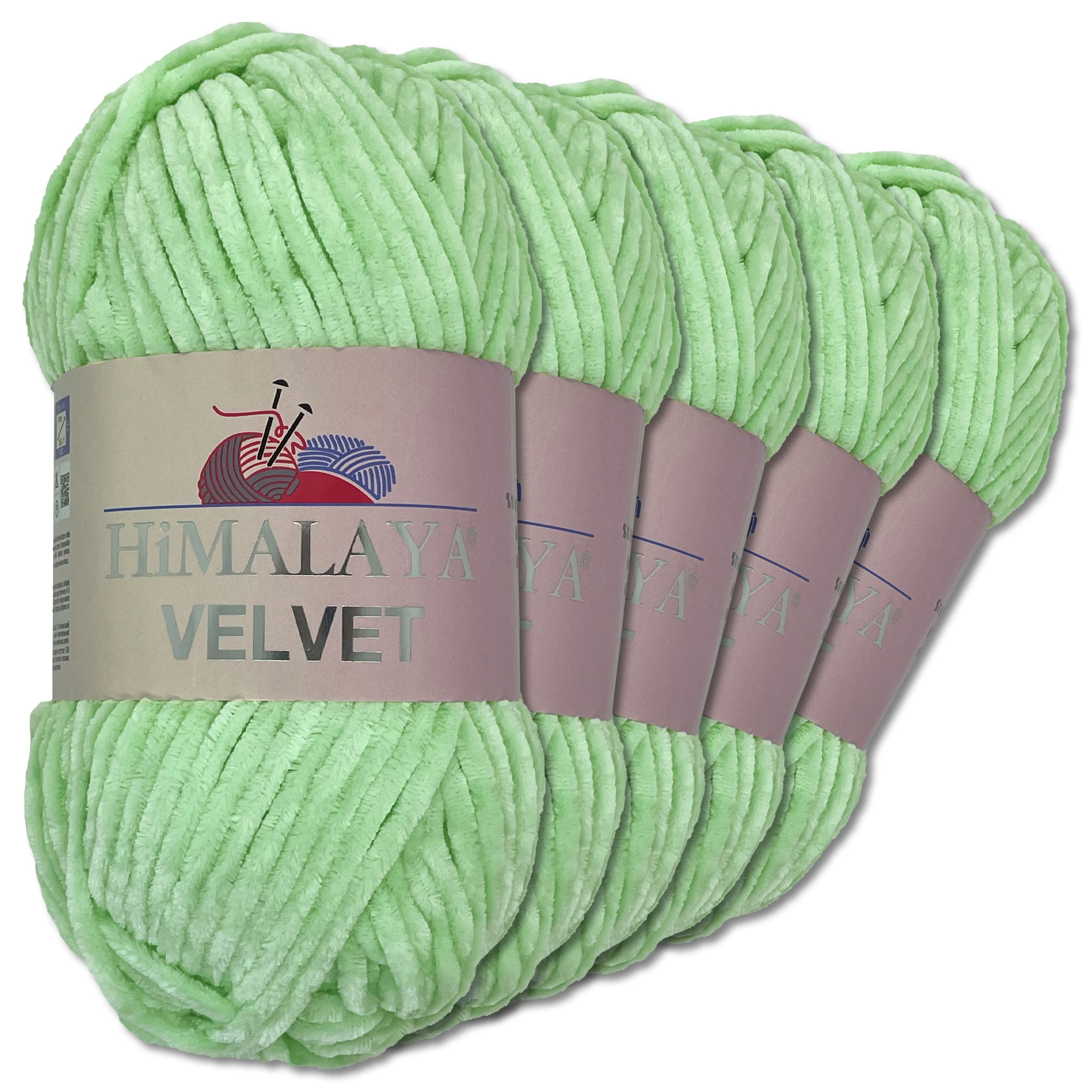 WohnkultHimalaya 5 x 100 g Velvet Dolphin Wool 40 Colours to Choose From Chenille Knitting Yarn Shiny Fleece Yarn Accessory Clothing (90007 | Mint)