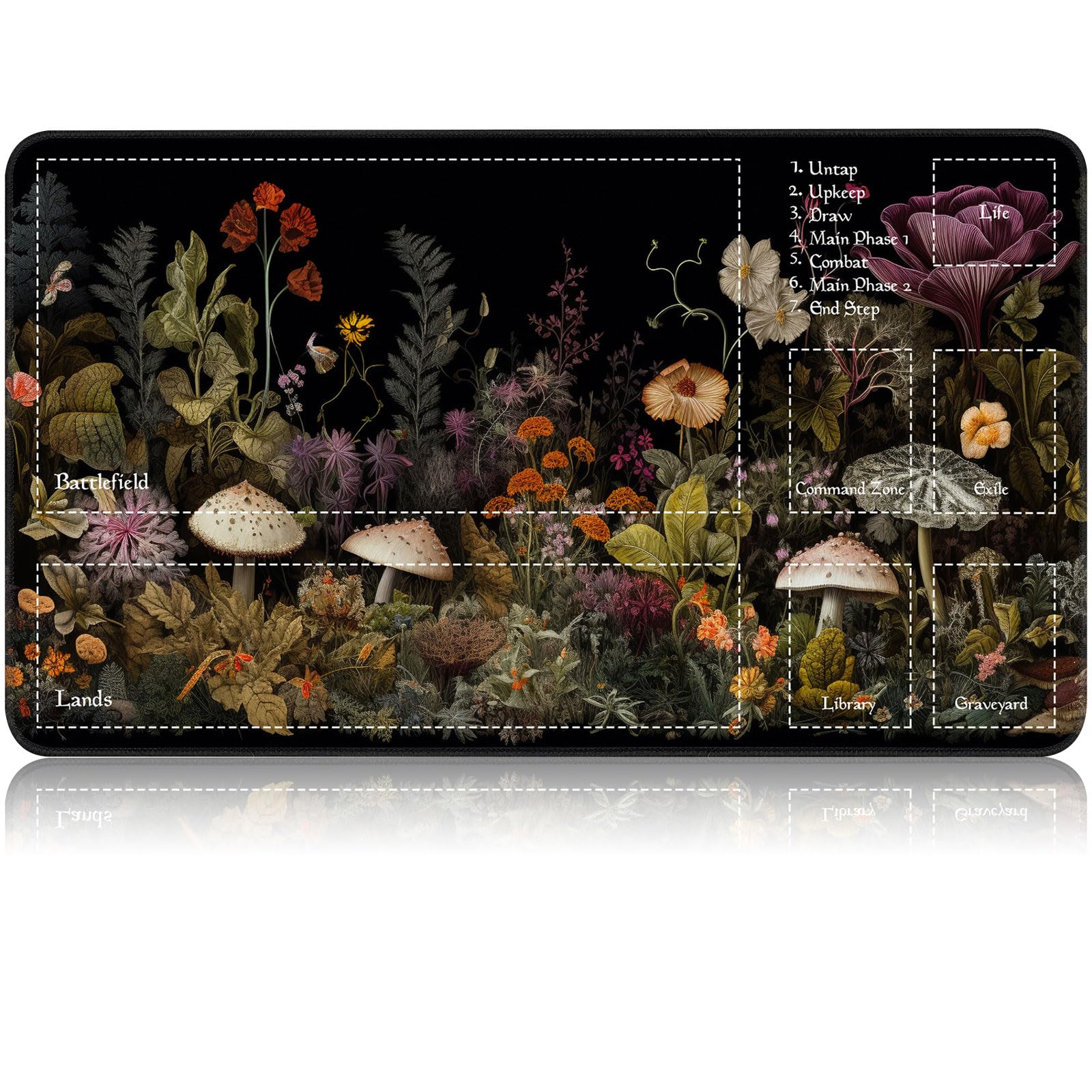 Magic TCG Rubber Playmat - Tabletop Card Playmat with Smooth Surface, Inked Game Mat with Zones, Battle Game, Wildflower Mushroom