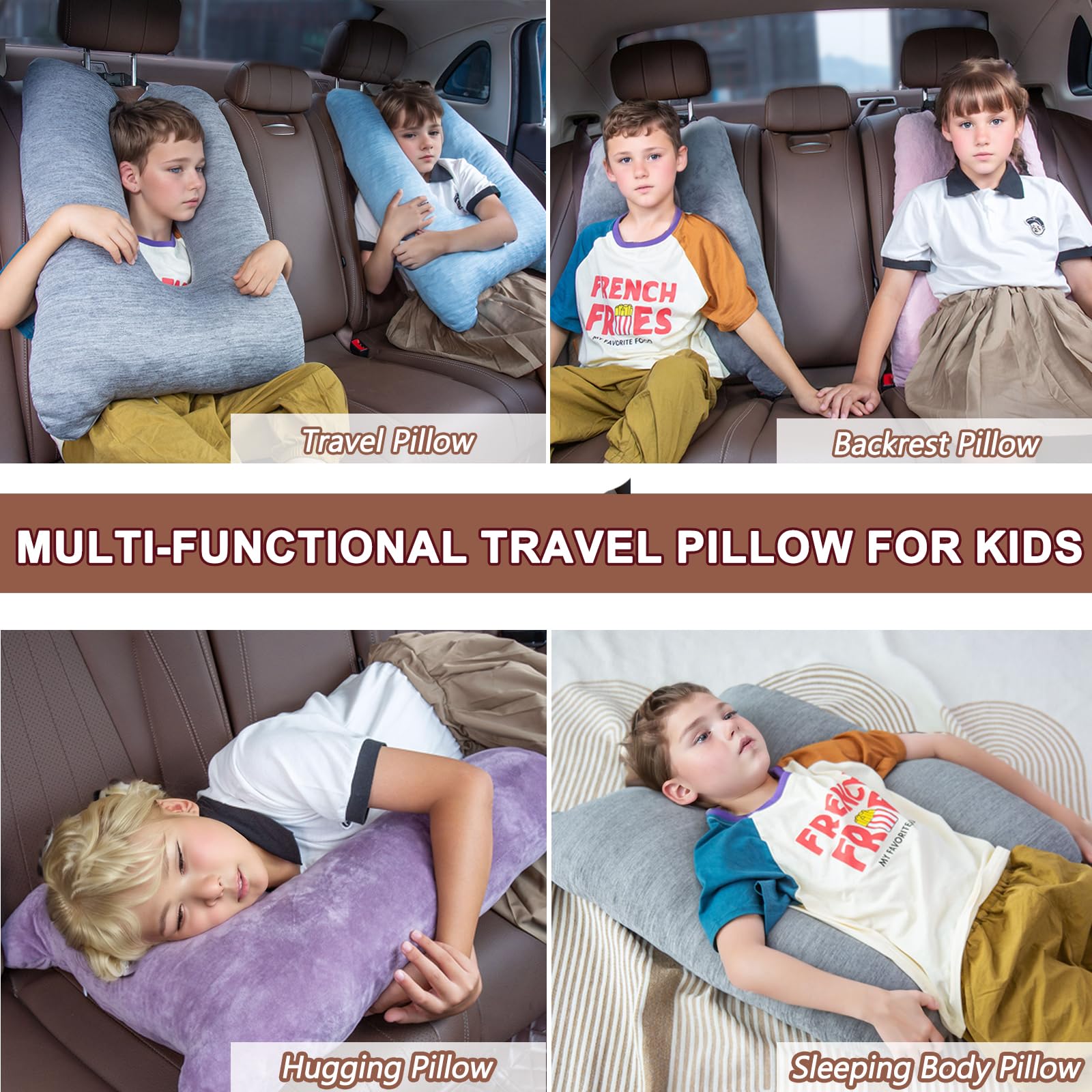 1 MIDDLE ONE Auto-Kissen für Kinder, Memory-Schaum, kühlendes Reisekissen für Auto und Erwachsene, Kinder-Auto-Kissen zum Schlafen auf Reisen, kleines Körperkissen für Kinder (kühlendes Grau)