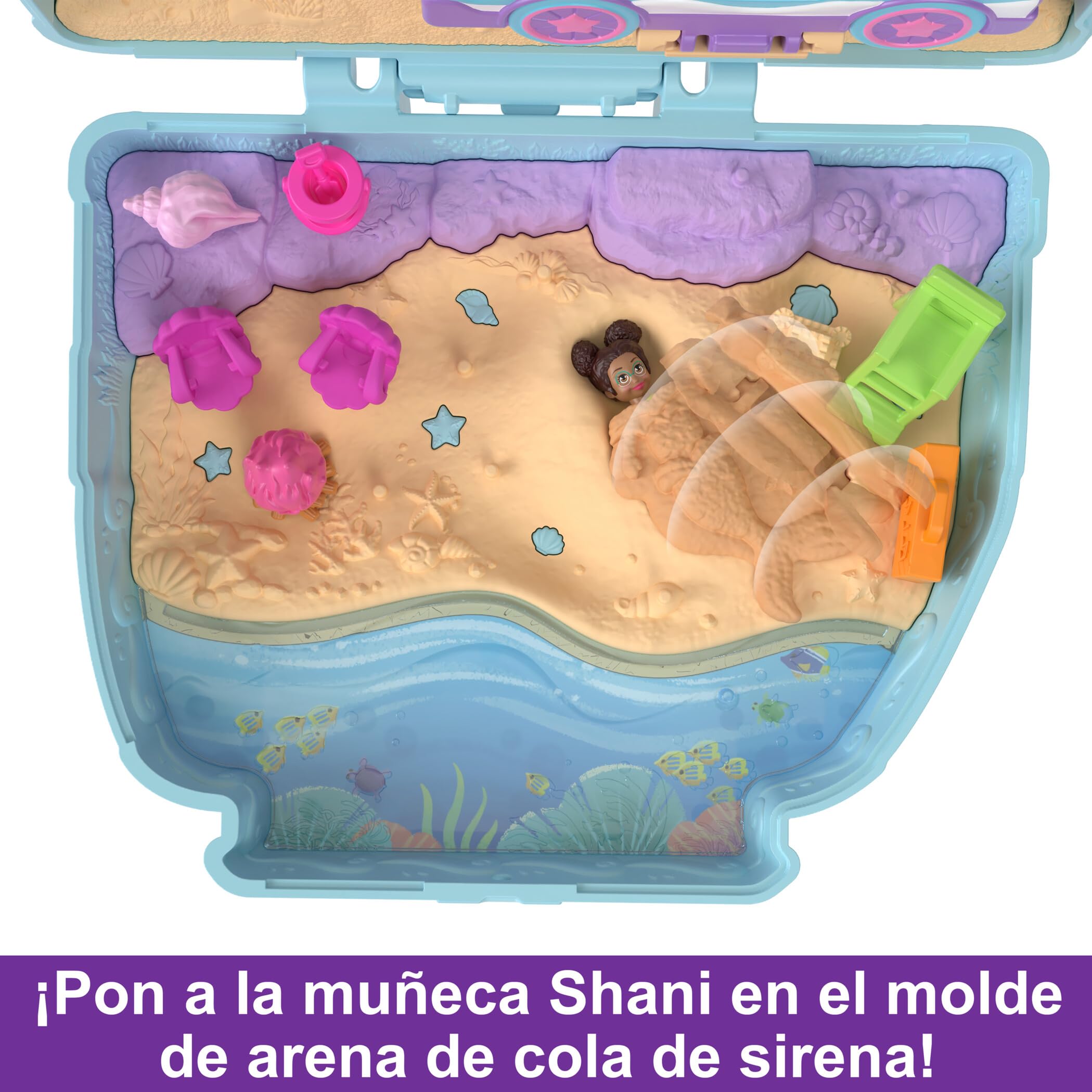 Polly Pocket Estuche Perrito en Caravana Set de Juego con muñecas, Mascota y Accesorios de Playa, Juguete +4 años (Mattel HRD36)
