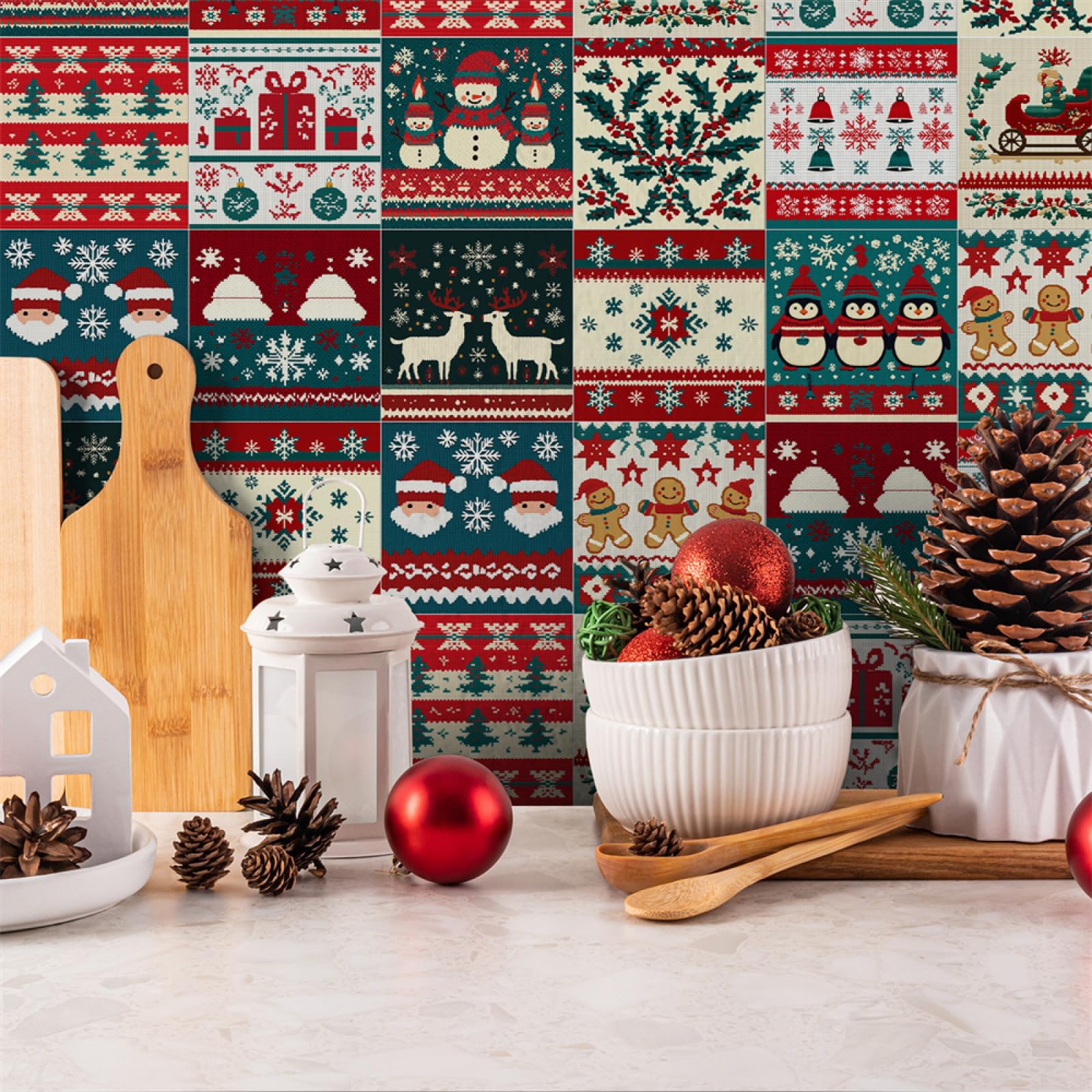 Autocollants de Noël pingouin pour carrelage de cuisine et salle de bain