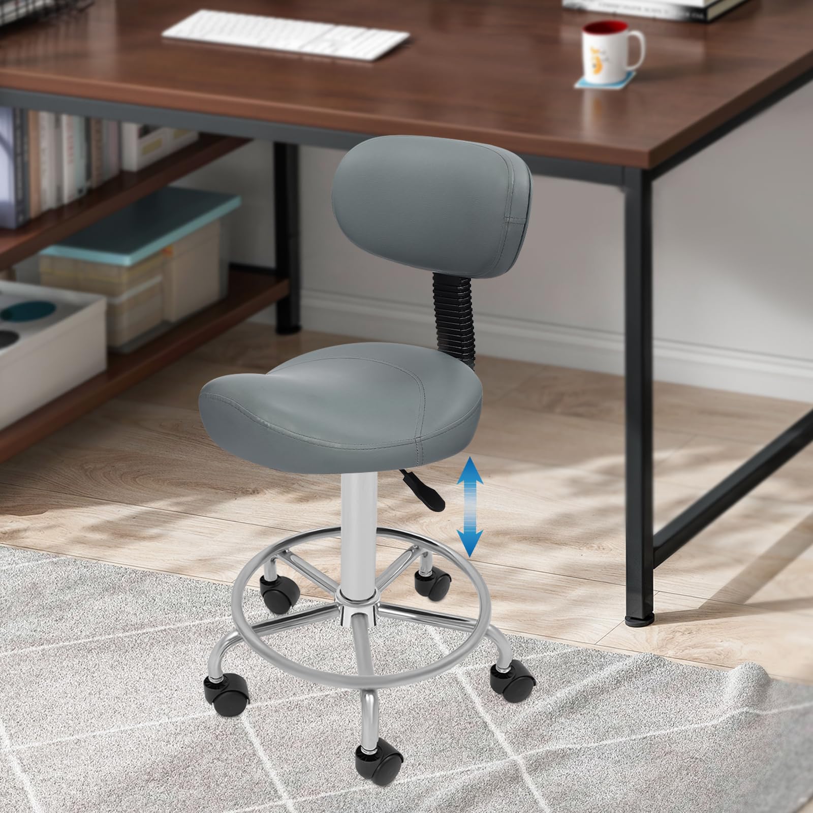 Sgabello da sella ergonomico con schienale, sedia a rotelle Saddle Sgabello Saddle Saddle Sgabello Sollevamento Sella Sgabello da ufficio Spa regolabile in altezza 45-59 cm (grigio)