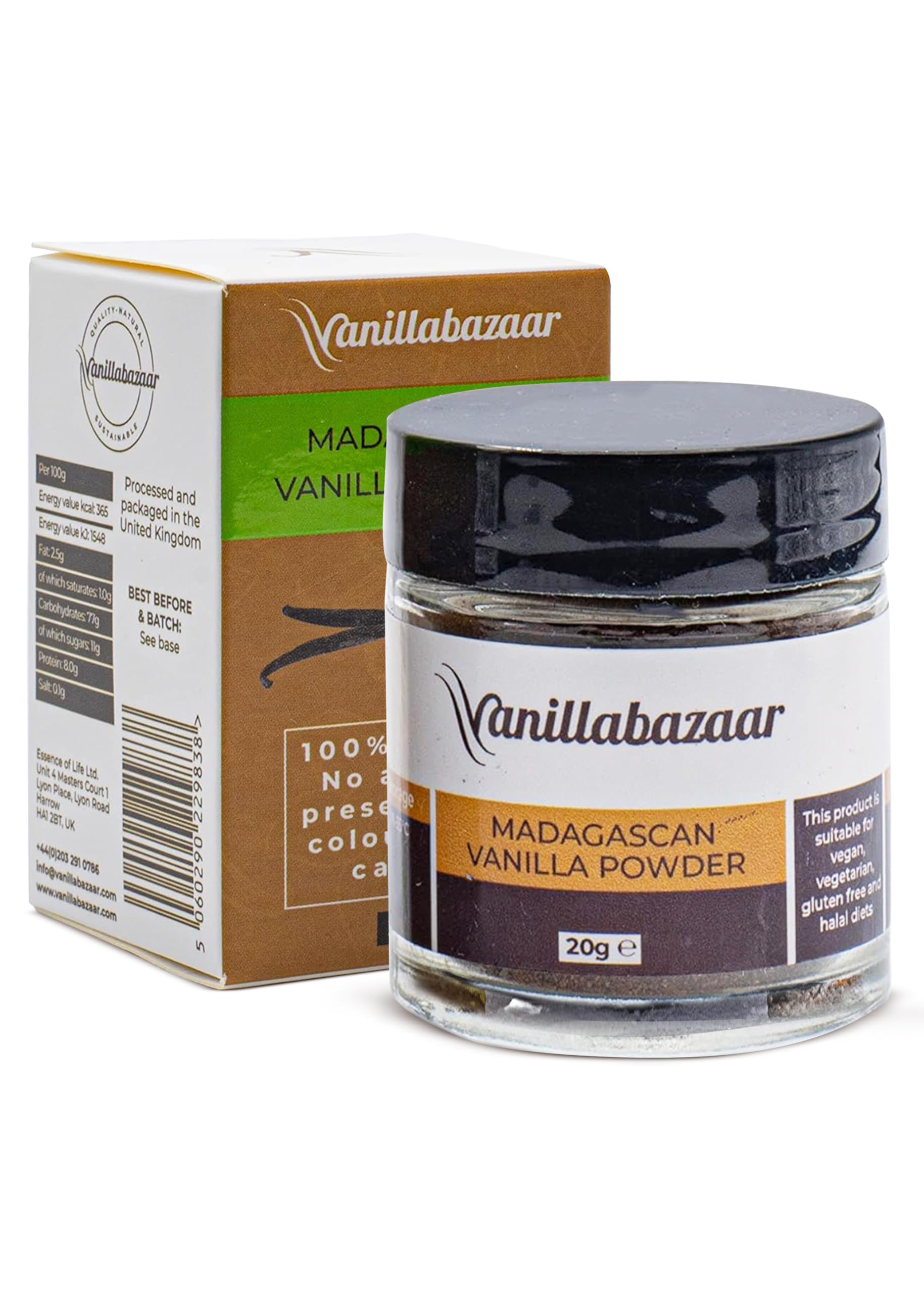 Pure Premium Madagascan Vanilla Bean Powder (20g) | Pure Powder for Baking & Puddings | Natural Ground Beans | Professional-Grade Vanilla | Vanillabazaar