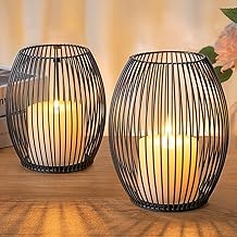 GoMaihe Candle Holders Set of 2, Decorative Living Room, Bedroom, Bathroom Lantern, Candle Holder for Pillar Candles, Vintage Table Decoration, Christmas, Wedding Gift, Metal Opening and Close, Black