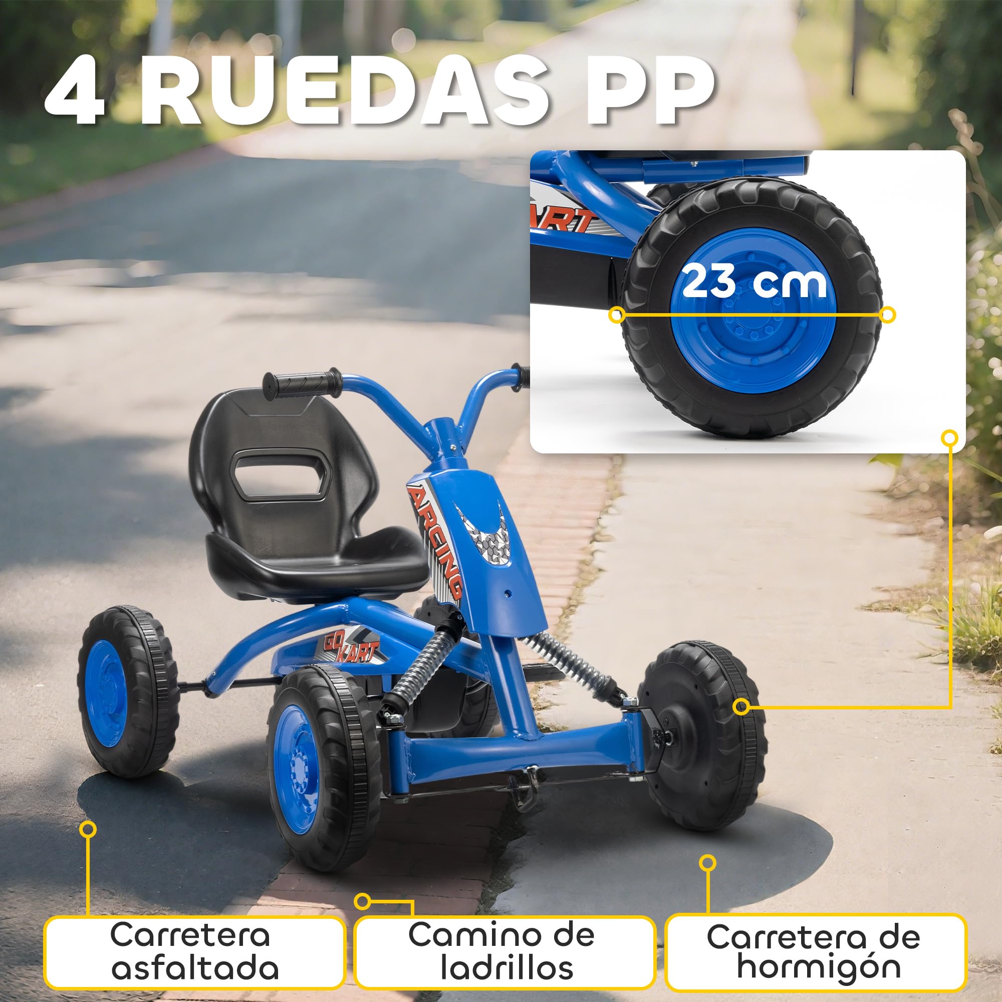 AIYAPLAY Kart Pedales, Go Kart con Ruedas PP, Marco de Acero, Carga 30 kg, para Niños y Niñas de 2-5 Años, Azul