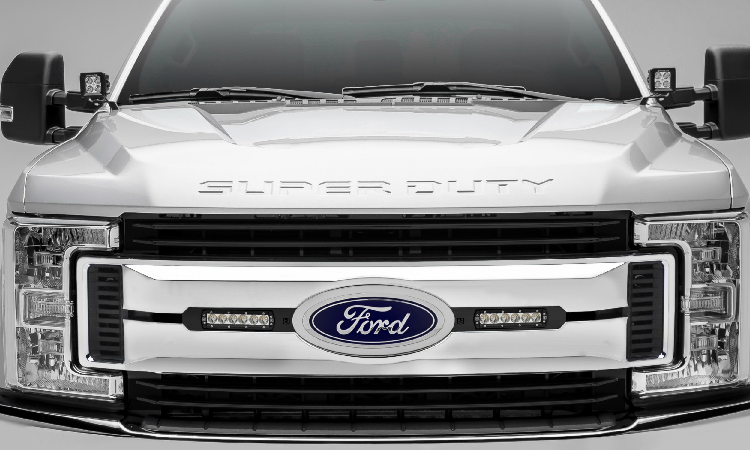 2017-2019 Ford Super Duty XLT, XL STX OEM Grille LED Kit with (2) 6 Inch LED Straight Single Row Slim Light Bars, Black - PN #Z415571-KIT