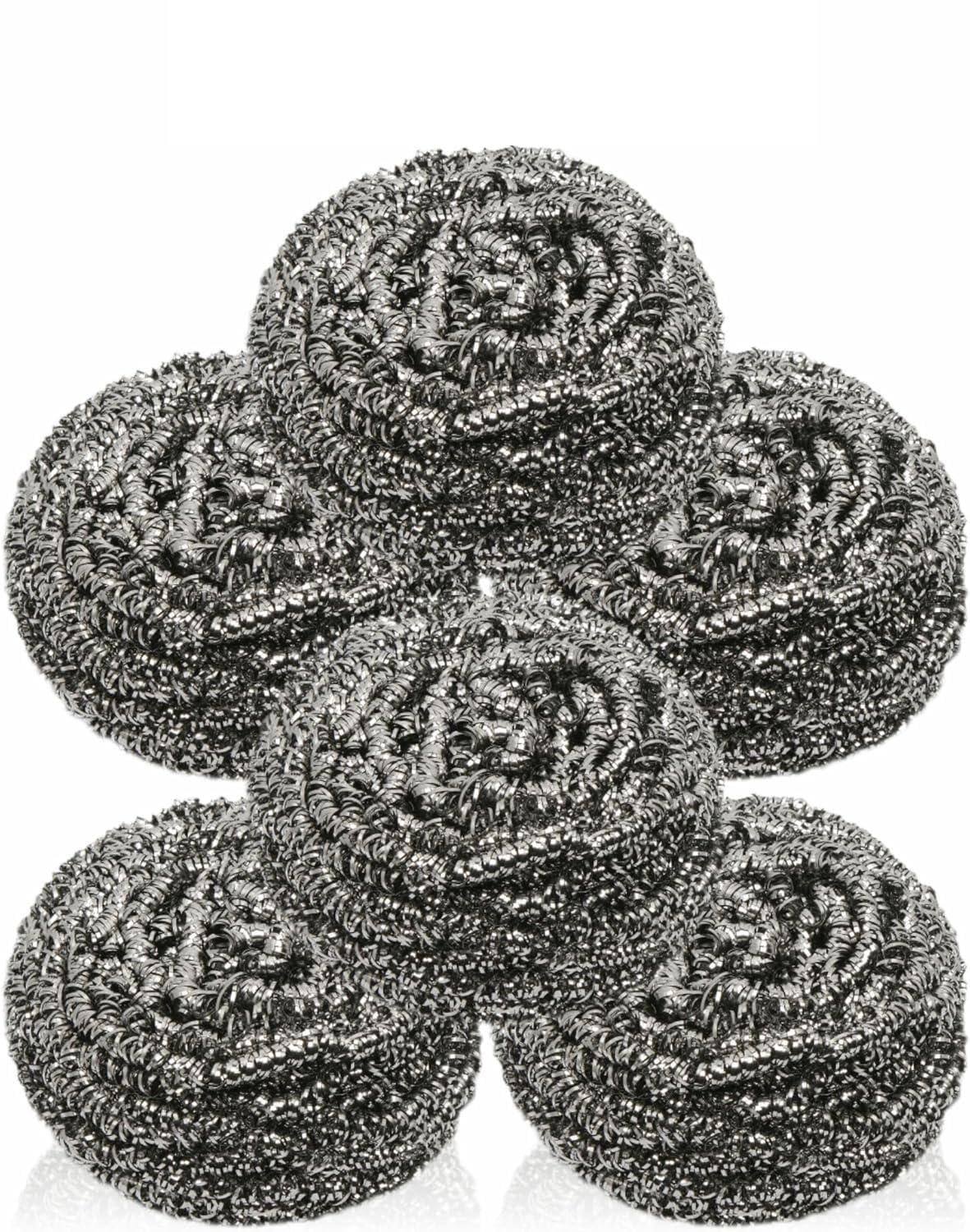 Stainless Steel 6PC Scourer Kettle Descalers Mesh Wire Ball For Uncoated Cookware Wool Scouring Pads Spiral Stain cleaning Removing Tough Grease Scrubber For Pots Pans Hobs Kitchen Bathrooms (6)