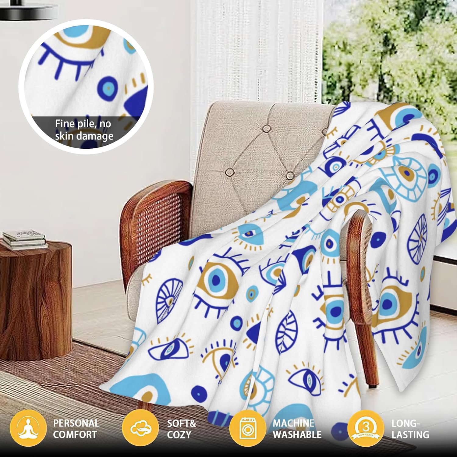 Evil Eyes Throw Blanket Soft Warm Cozy Lightweight Flannel Blanket for Bedding Sofa Travel 50"X60" - Image 3