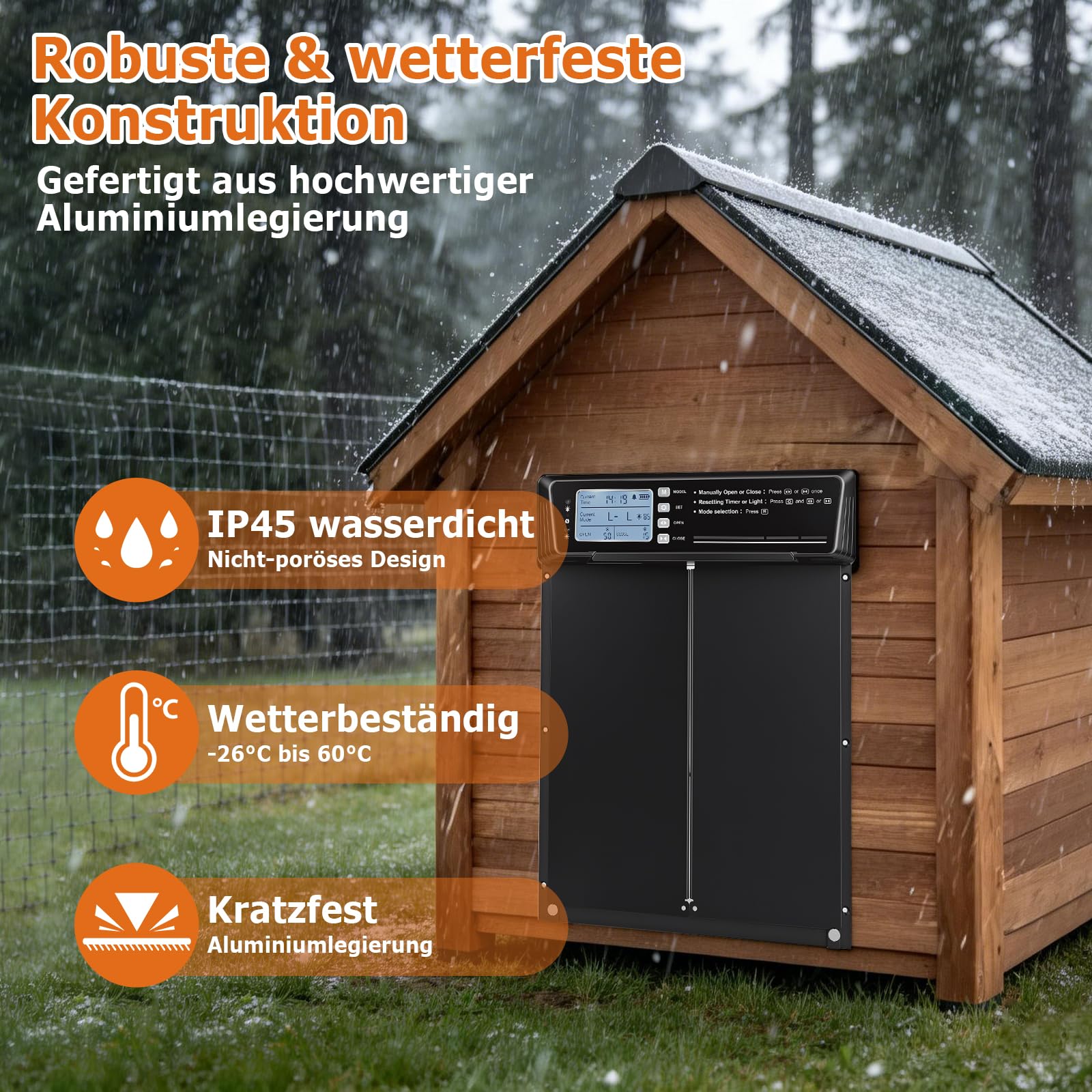 Größe Automatische Hühnerklappe Solar, Seitlich Öffnende Doppelschiebetür, Elektrische Hühnerklappe Automatisch Hühnertür mit Timer, Lichtsensor, Fernbedienung, Intelligenter Einklemmschutz