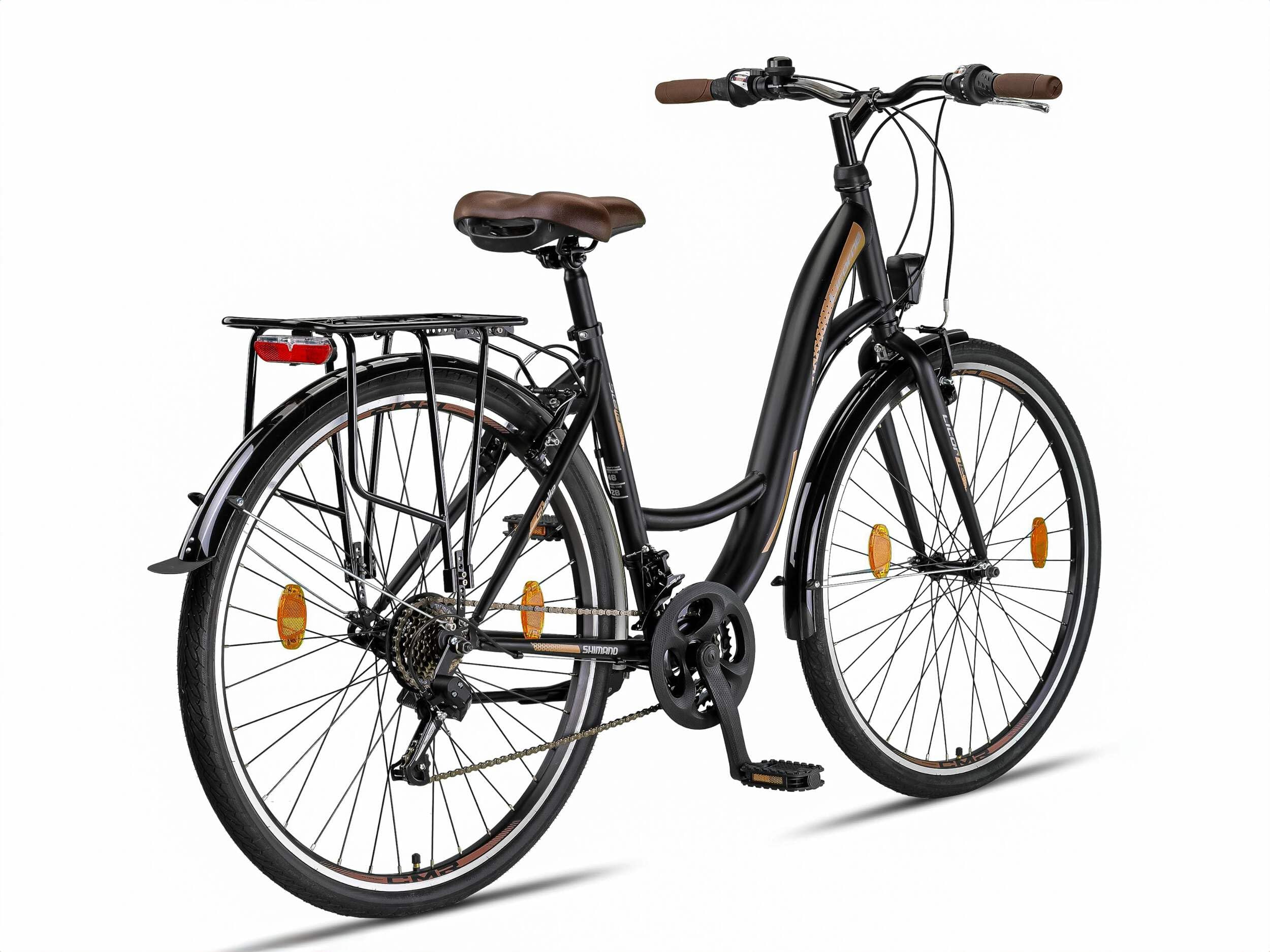 Licorne Bike Stella Premium City Bike 24,26 et 28 pouces – Vélo pour filles, garçons, hommes et femmes – Dérailleur Shimano 21 vitesses – Vélo hollandais, Femme, Noir , 28