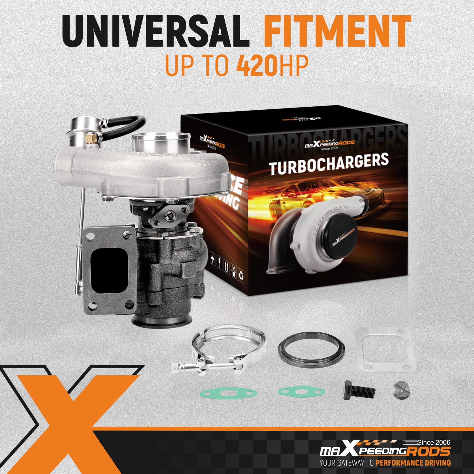 maXpeedingrods Turbocompressore T3 T04E per Audi/VW 1.8T VR6 | A/R .63 V-Band, universale (4/6 cilindri)