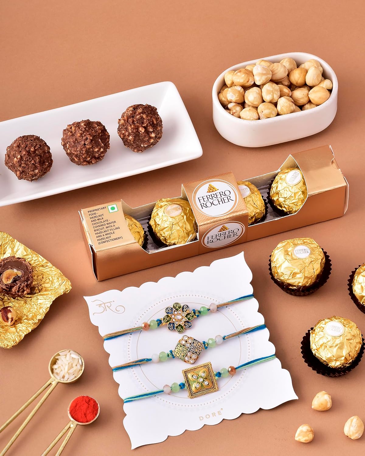 HyperFoods® Rakhi Gift For Brother Chocolates Gift Pack Rocher Gift For Raksha Bandhan Chocolates Pack of 4 with Earth And Sky Rakhi Set of 3 with Roli & Rice HyperFoods® Rakhi Gift For Brother Chocolates Gift Pack Rocher Gift For Raksha Bandhan Chocolates Pack of 4 with Earth And Sky Rakhi Set of 3 with Roli & Rice