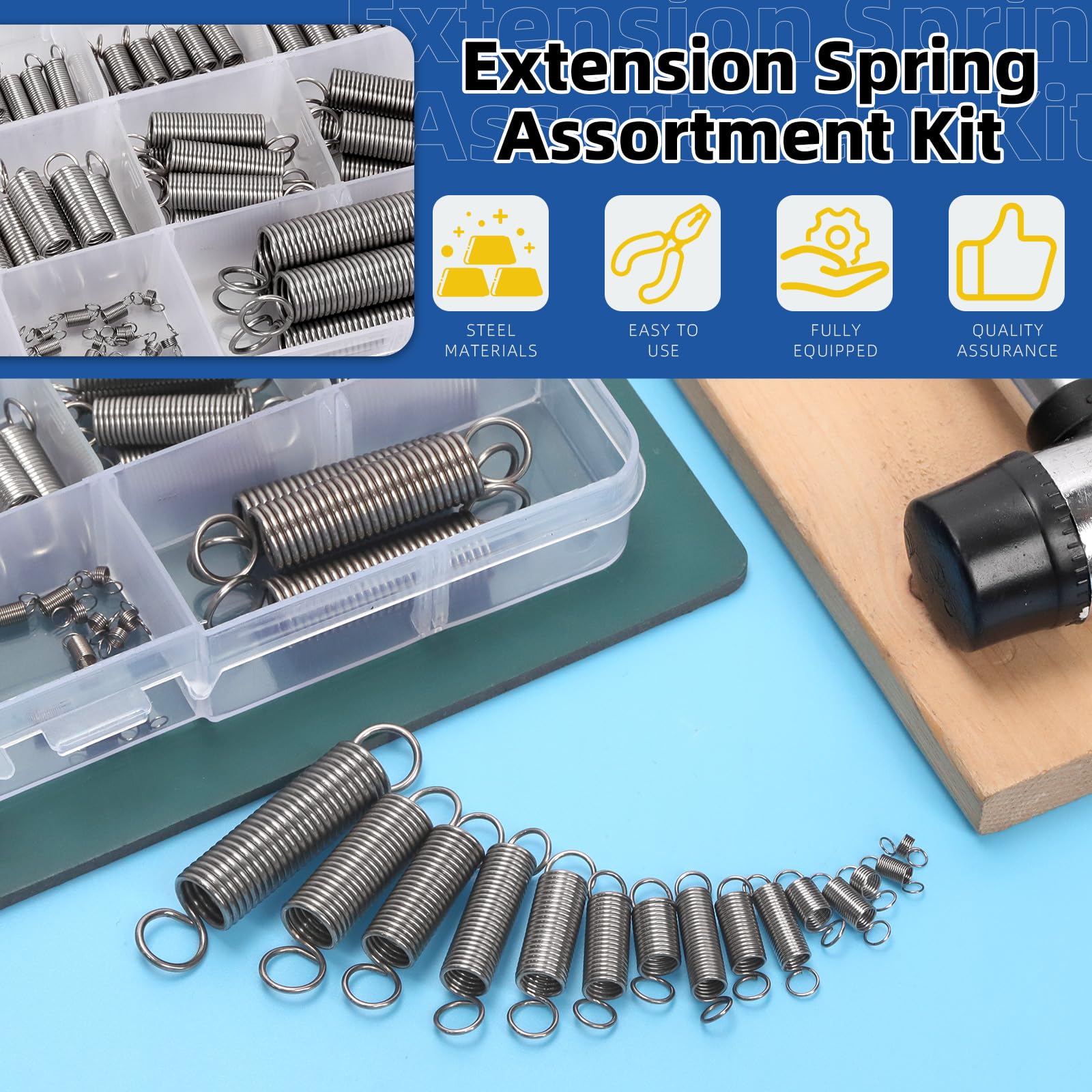 Glarks 96pcs Stainless Steel Extension Springs with Double Hook Sets 15 Sizes Small Spring Tension Spring Wire Assortment for Machinery Construction Industrial — Amazon image 3