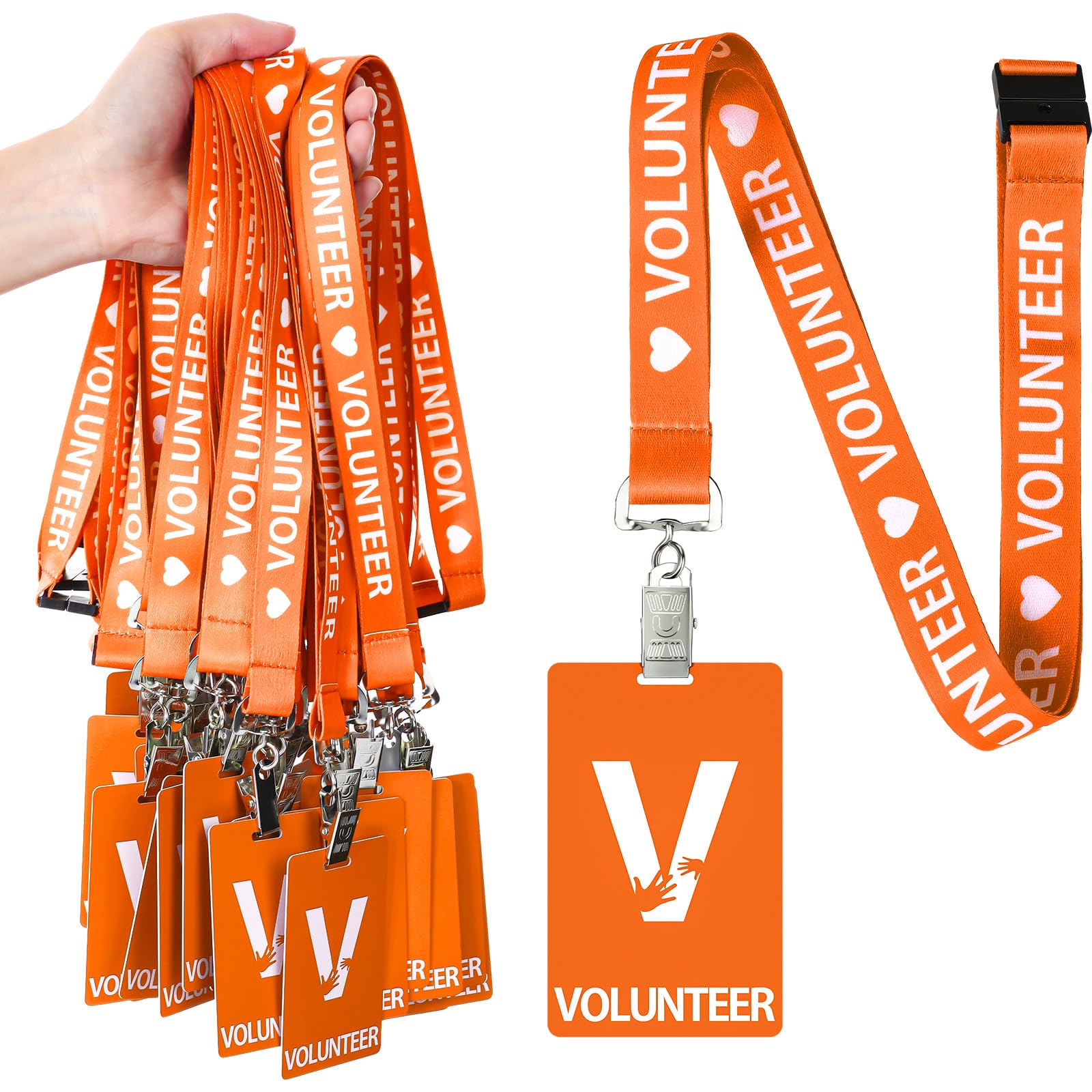 Colarr 25 Pack Volunteer Lanyard with PVC Plastic Card Pass Volunteer Identification ID Badges Bulk Breakaway Lanyard for Activity, Fundraising,