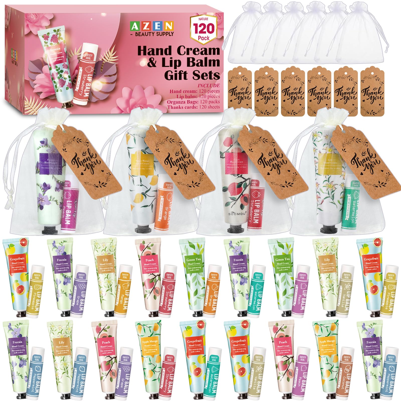 Amazon.com : AZEN 120 Sets Bulk Gifts, Hand Cream and Lip Balm