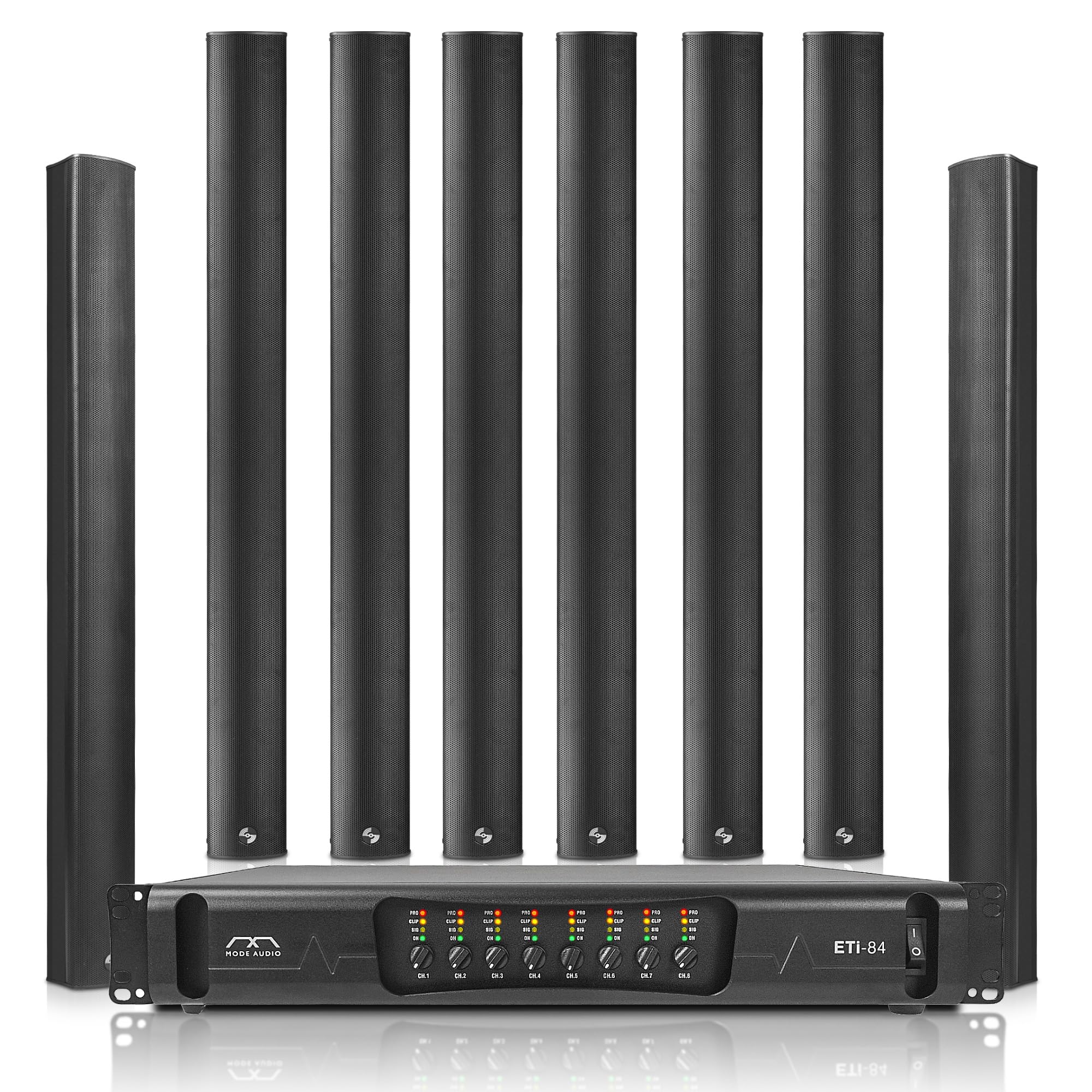 Sound Town Passive Line Array Column System with Eight Aluminum Column Line Array Speakers, One 8-Ch Power Amplifier, for Meeting Room, Conference, Restaurant, Commercial Installation (ETI8X8M106B)