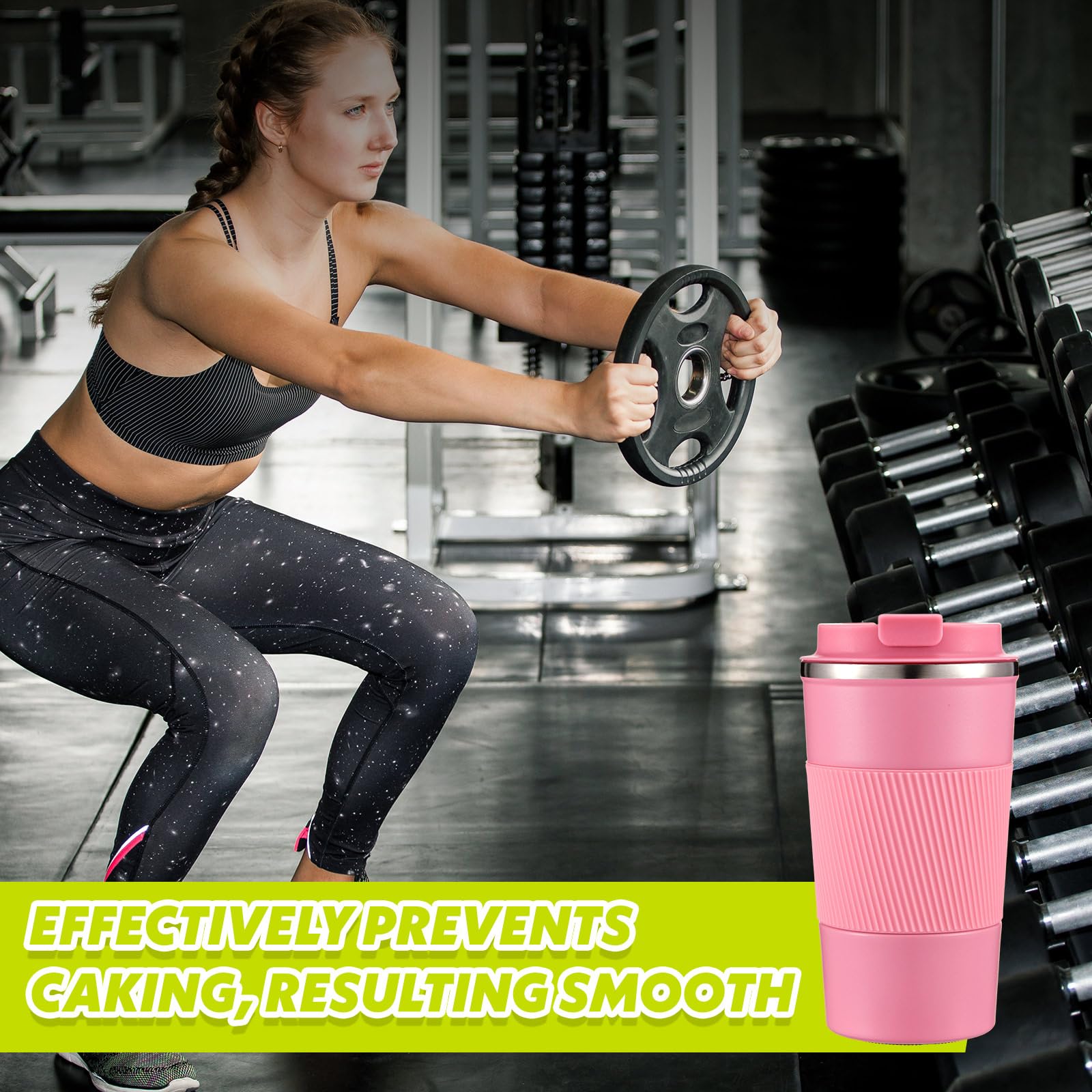 Maxdot Lot de 2 gobelets shaker en acier inoxydable avec boule de mélange isotherme en métal de 500 ml pour mélanges protéinés, salle de sport, entraînement (rose)