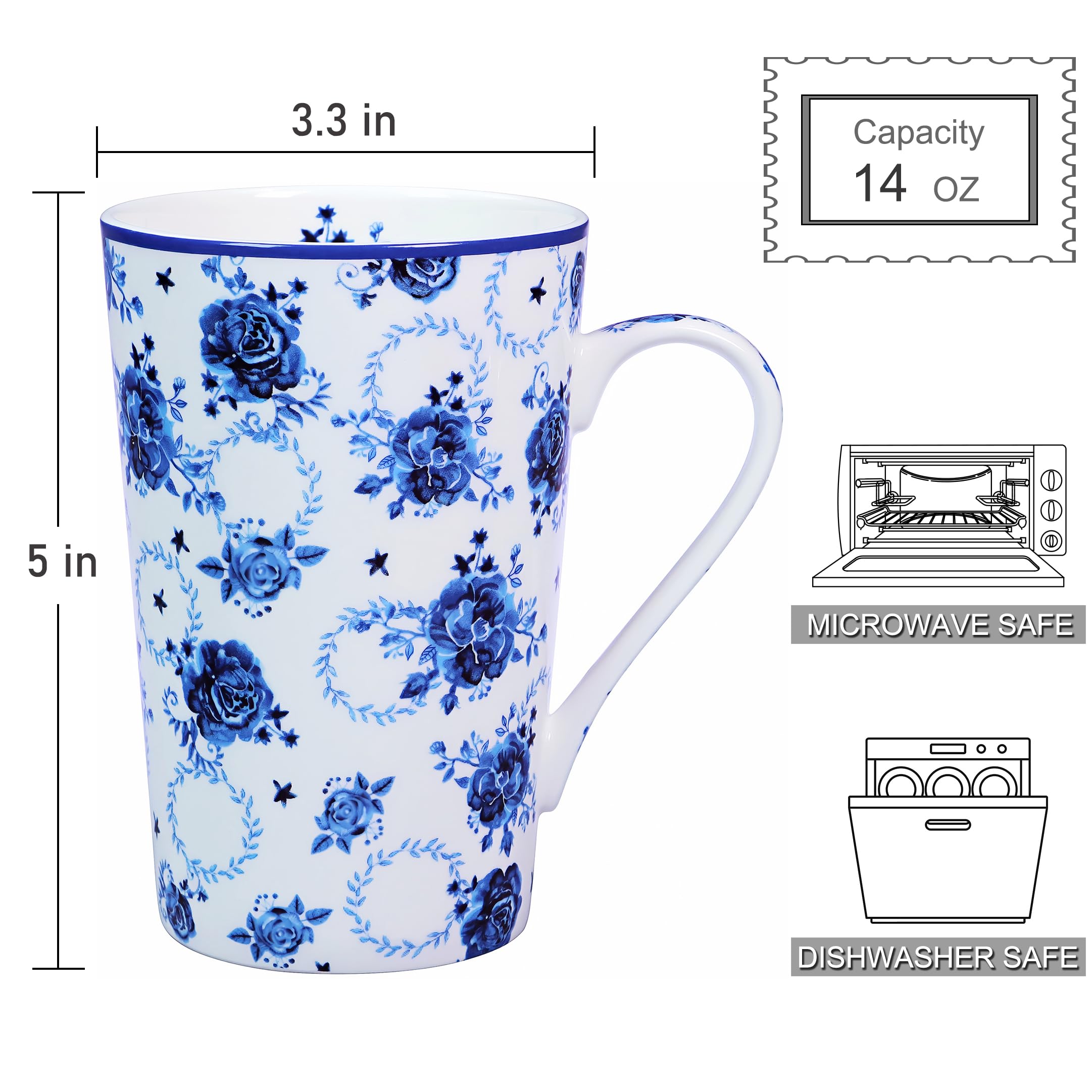 PMNING Bone China Coffee Mug Floral Coffee Tea Cup