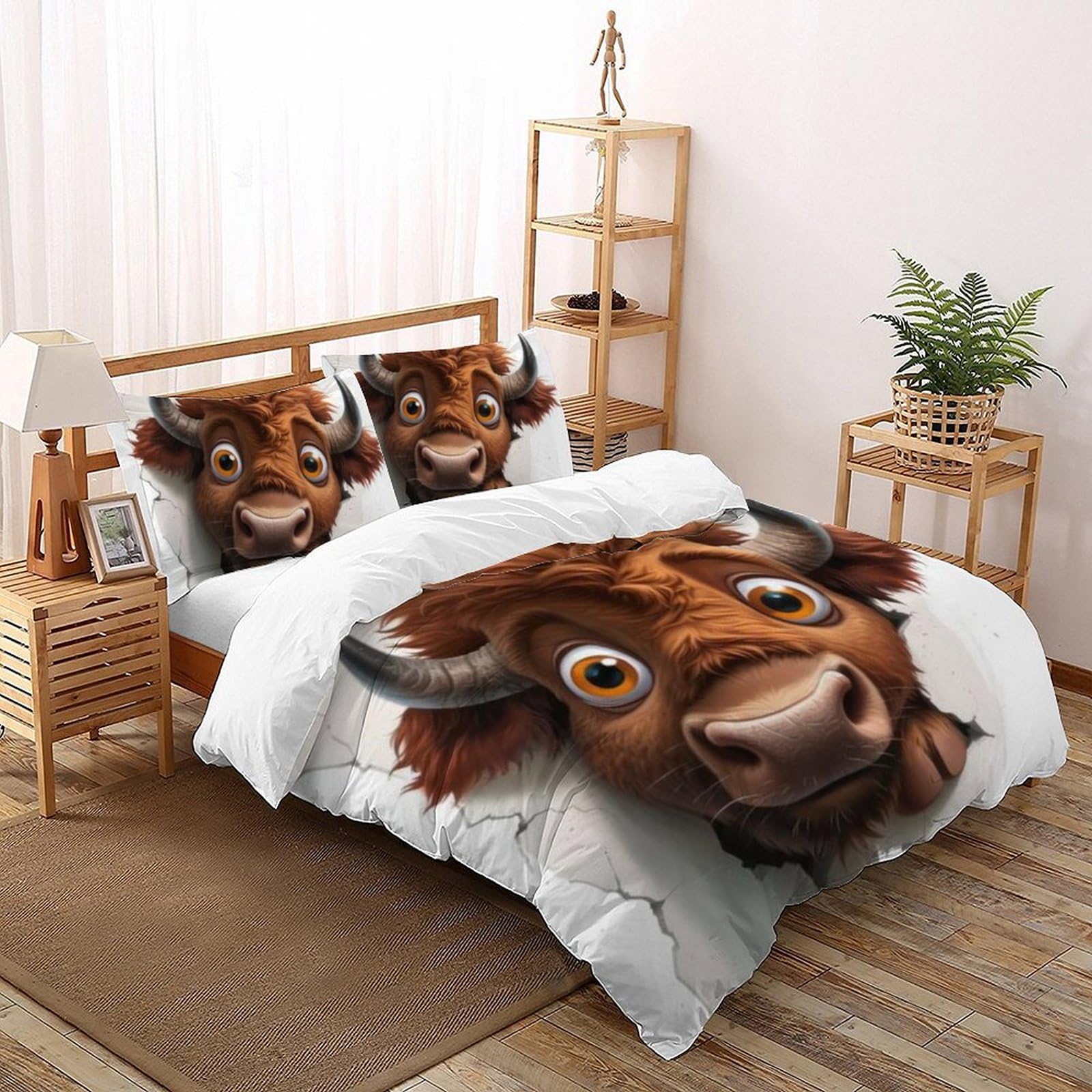 Housse de couette vache avec motif 3D texturé et taies d'oreiller douces super king