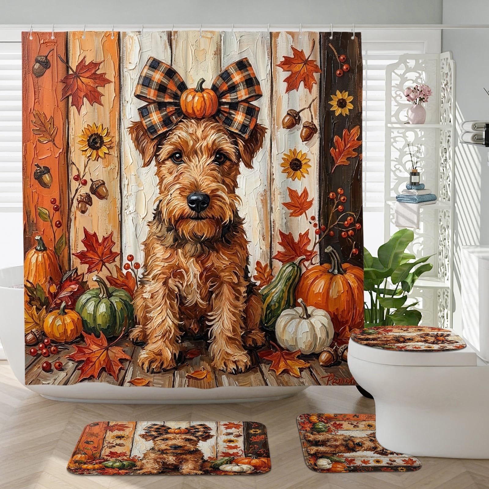 Tapis antidérapant Lakeland Terrier pour une salle de bain esprit chalet