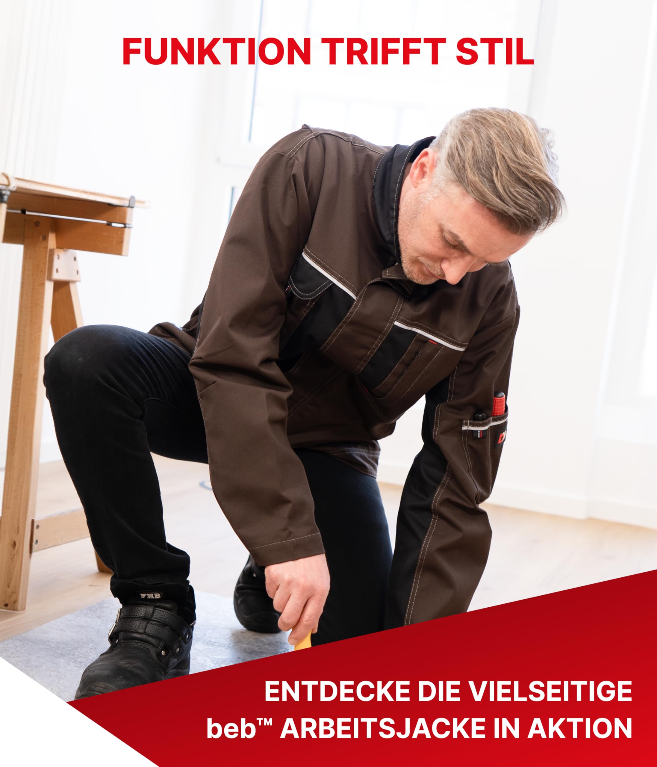 beb™ Arbeitsjacke Herren - Öko-Tex 100 zertifizierte Materialien & industriewaschtauglich - Hoher Komfort & Funktionalität - Handwerker - Bewegungsfreiheit, Viel Stauraum