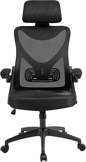 Yaheetech Ergonomic Computer Desk Chair, High Back Home Office Chair with Flip-up Armrest and Lumbar Support for Home Study or Manager Work Black