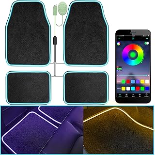 Soft Car Floor Mats With Led Strip Light, Universal Fit Black Automotive Carpet, App Control Interior Car Lights Floor Mat...