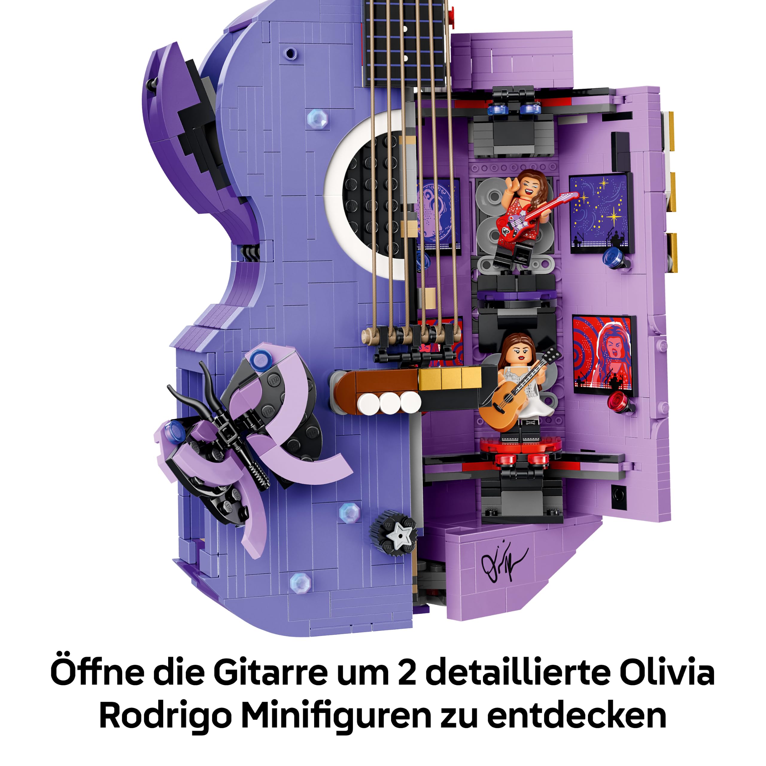 LEGO Editions Olivia Rodrigos Gitarre - 3D Modellbau mit 2 Minifiguren, Sternen & Schmetterlingen - Zimmer Deko - Musik Geschenk für Mädchen, Jungen ab 14 Jahren und Teenager Fans - 43031