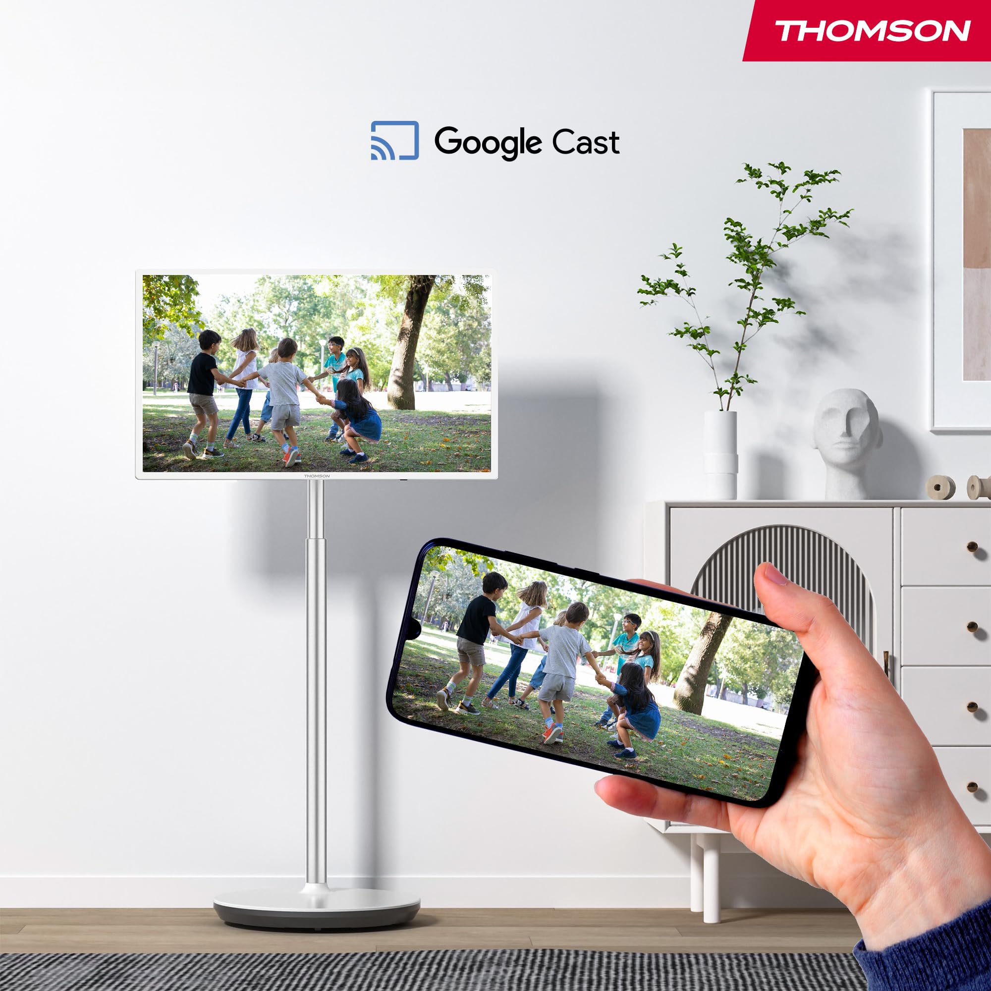 THOMSON 32 Pulgadas (81 cm) Go TV, Televisor Android Portátil – HD Ready (1366x768), Control por Voz, Bluetooth 5.1, Wi-Fi, Función de Punto de Acceso, hasta 4 Horas de Autonomía - 32HA4M44