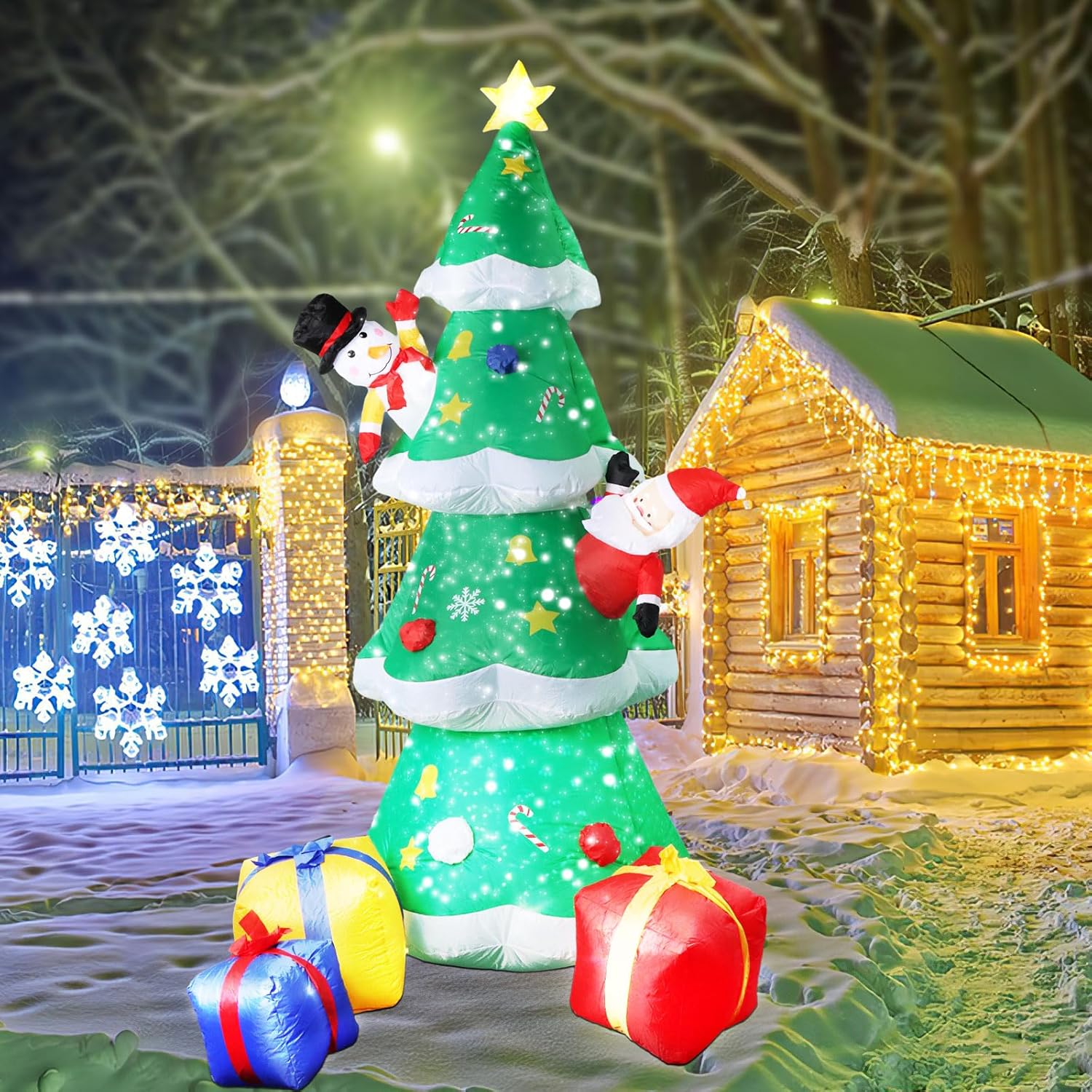 8FT Inflatable Christmas Tree, Light up Christmas Inflatables with Build in LED, Snowflake